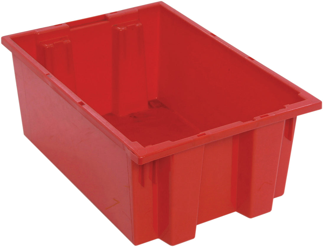 Stack and Nest Tote, 19-1/2"D x 13-1/2"W x 8"H, heavy duty, 0.80 cu. ft. capacity, red polypropylene, Made in USA (priced per each, 6 each per carton), case of 6