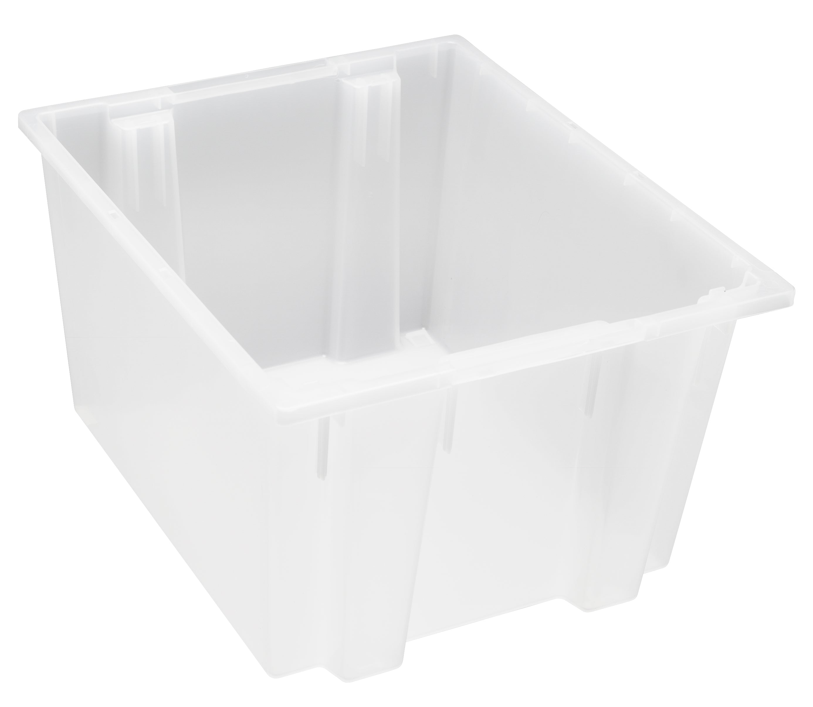 Stack and Nest Tote, 23-1/2"D x 19-1/2"W x 13"H, heavy duty, 2.60 cu. ft. capacity, clear polypropylene, Made in USA (priced per each, 3 each per carton), case of 3