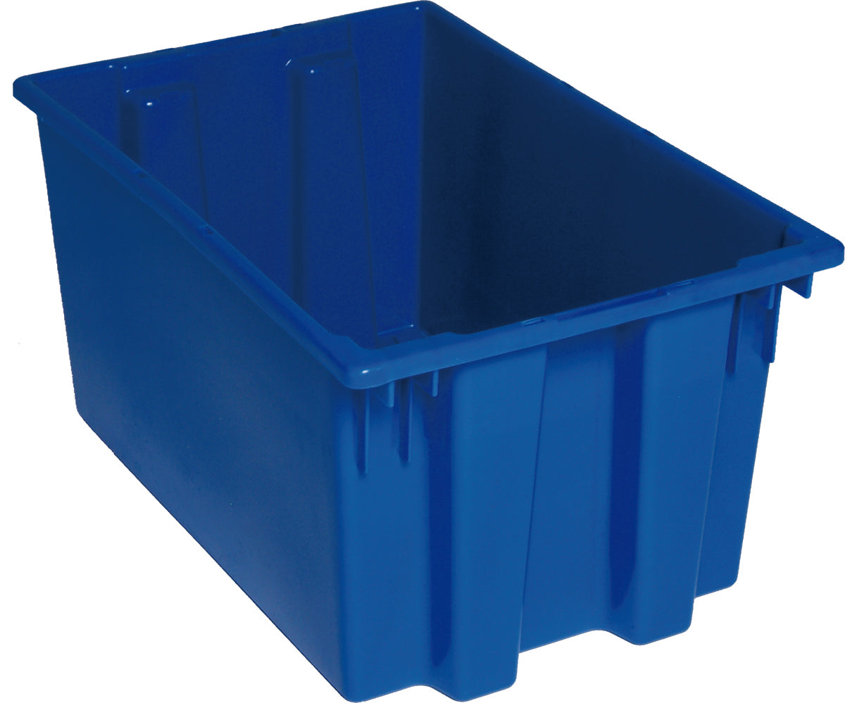 Stack and Nest Tote, 23-1/2"D x 15-1/2"W x 12"H, heavy duty, 1.70 cu. ft. capacity, blue polypropylene, Made in USA (priced per each, 3 each per carton), case of 3