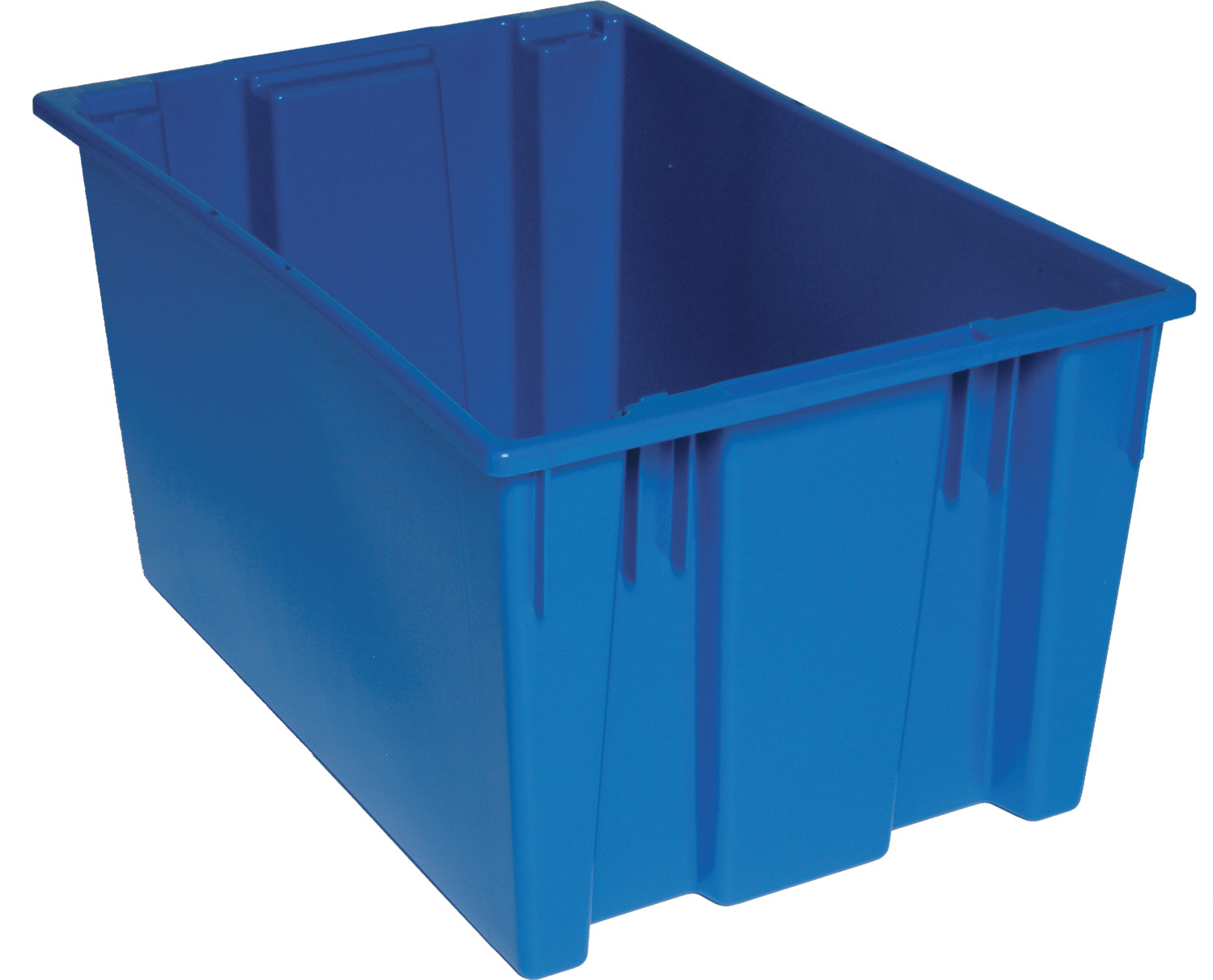 Stack and Nest Tote, 29-1/2"D x 19-1/2"W x 15"H, heavy duty, 3.70 cu. ft. capacity, blue polypropylene, Made in USA (priced per each, 3 each per carton), case of 3