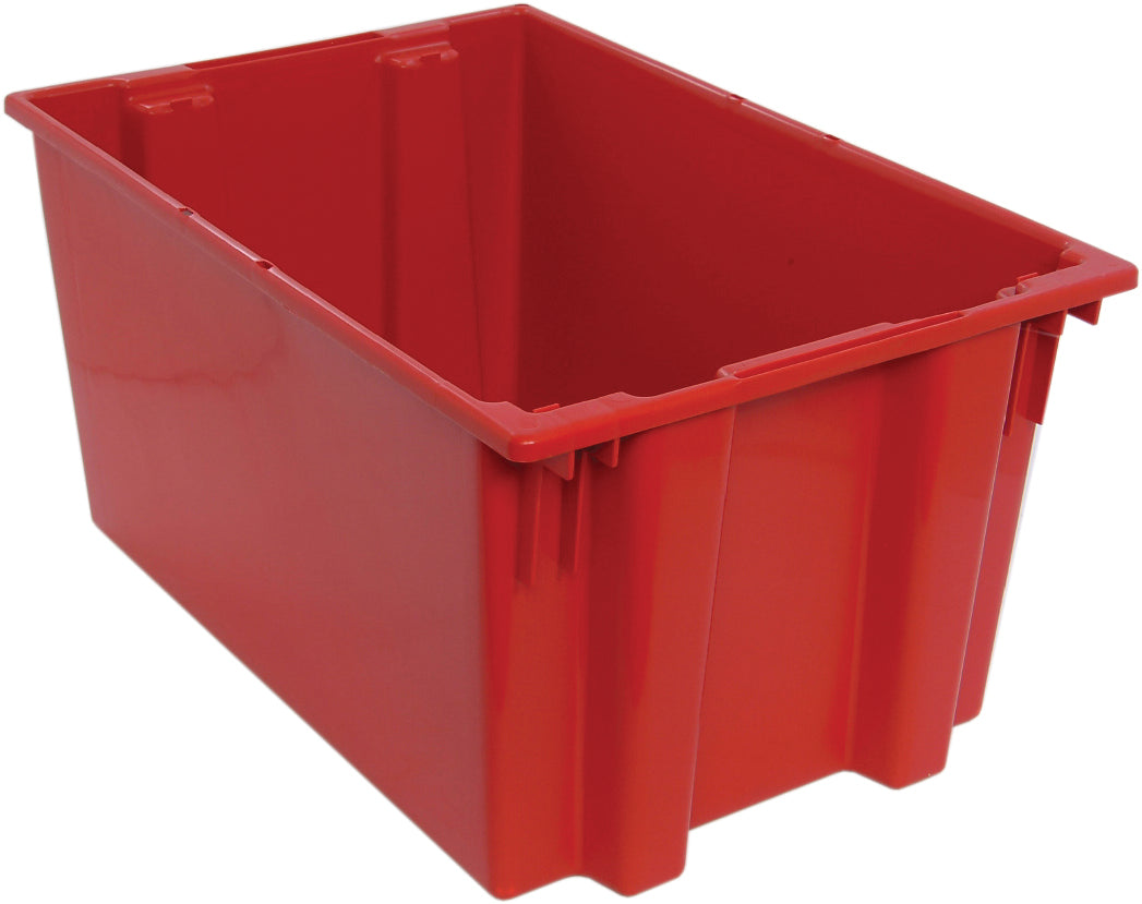 Stack and Nest Tote, 29-1/2"D x 19-1/2"W x 15"H, heavy duty, 3.70 cu. ft. capacity, red polypropylene, Made in USA (priced per each, 3 each per carton), case of 3