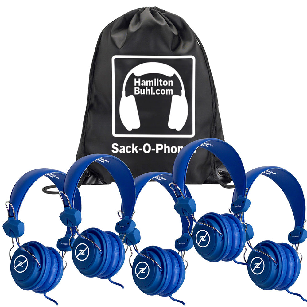 Hamiltonbuhl Sack-O-Phones, 5 Blue Favoritzheadsets With In-Line Microphone And Trrs Plug