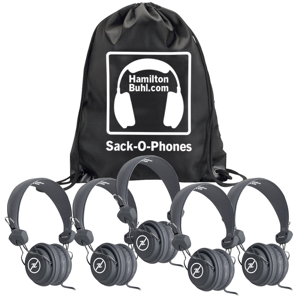 Hamiltonbuhl Sack-O-Phones, 5 Gray Favoritzheadsets With In-Line Microphone And Trrs Plug