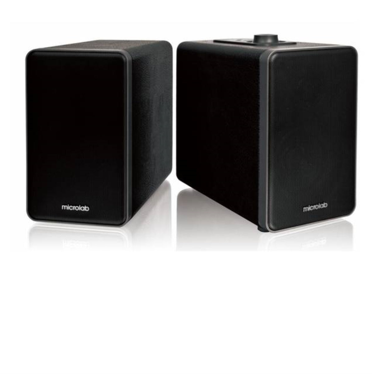 Microlab H21 Wireless Bluetooth Bookshelf Speaker System W/ Versatile Connectivity & Real Wooden & Leather Finishing Cabinets (Black)
