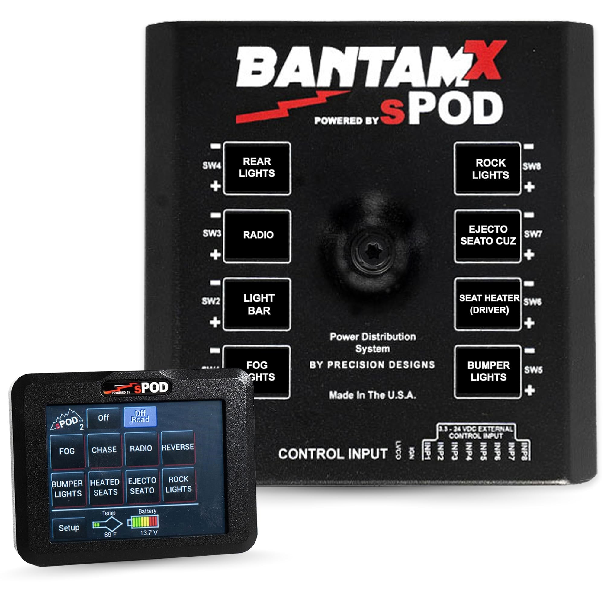 Spod Bantamx 8 Relay Power Control System With Touch Screen Controller And Integrated Bluetooth For Off-Road 4X4, Trucks - Usa 5-Year Warranty (Universal Fit; 36' Battery Cable)