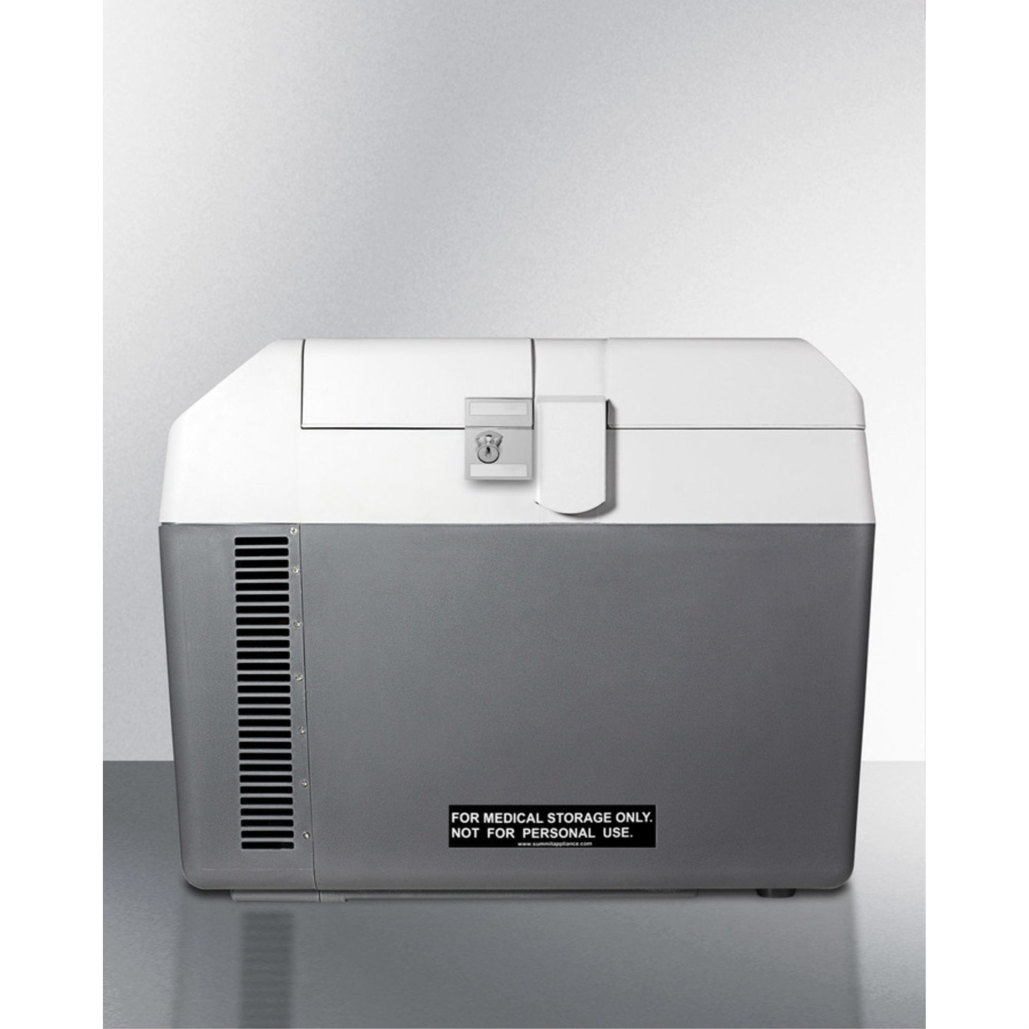 Portable 12V/24V medical cooler capable of operating at -15C or standard refrigerator temperatures, with lock and collapsible trolley