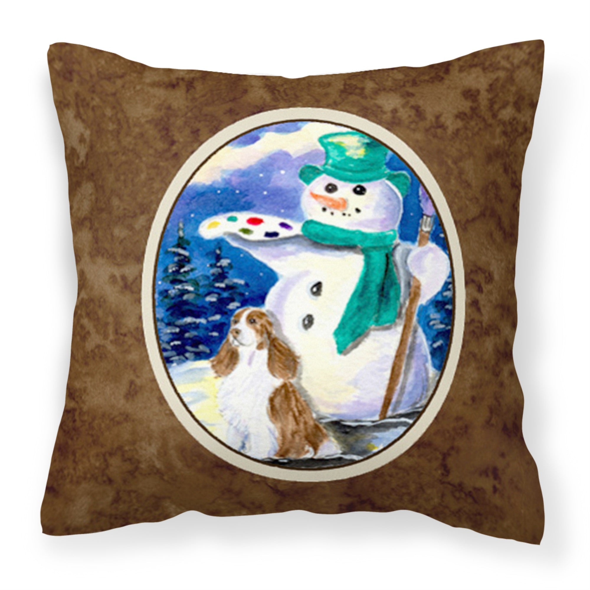 Caroline'S Treasures Ss1001Pw1414 Artist Snowman With Springer Spaniel Fabric Pillow, Large, Multicolor