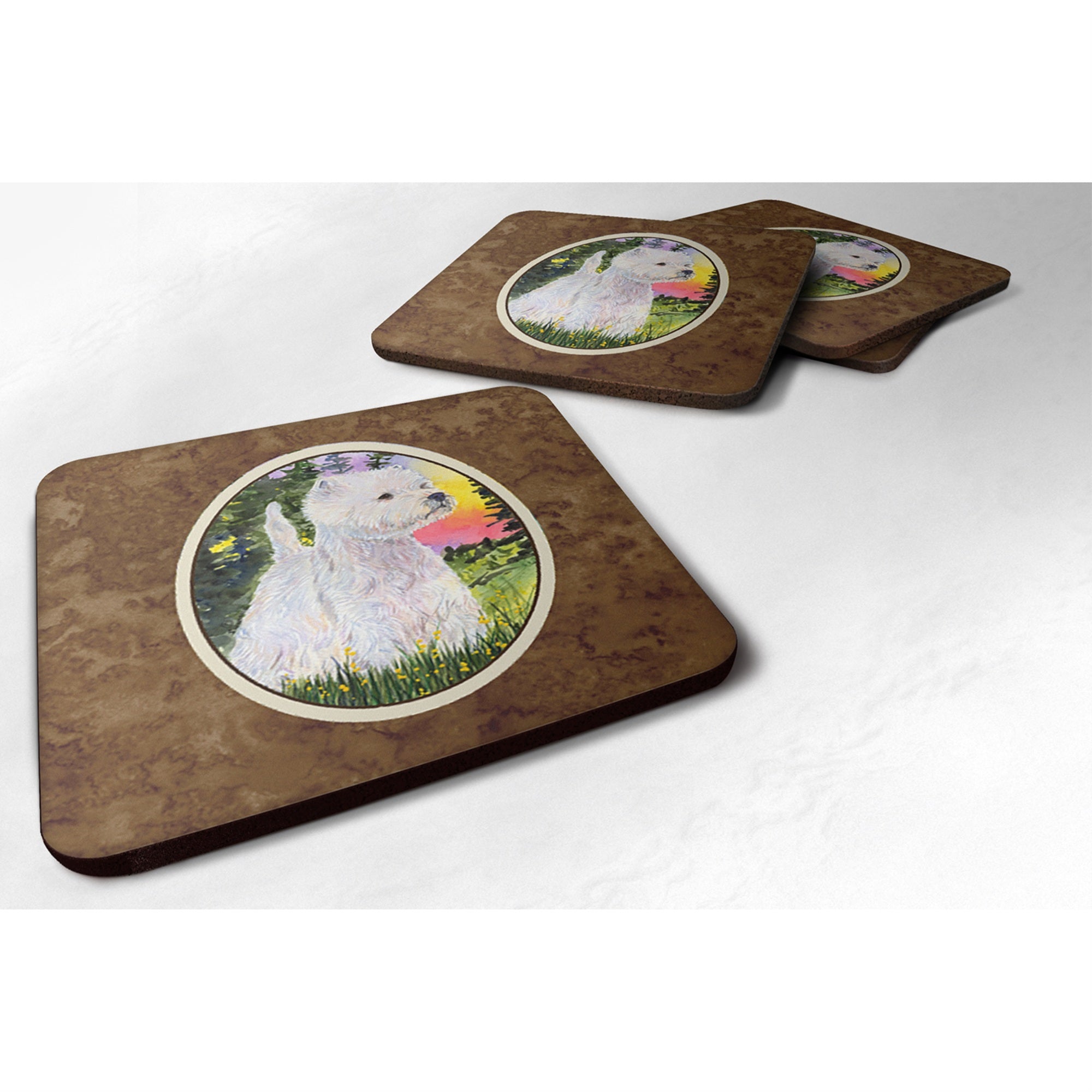 Caroline'S Treasures Ss1067Fc Westie Foam Coasters (Set Of 4), 3.5 H X 3.5 W, Multicolor