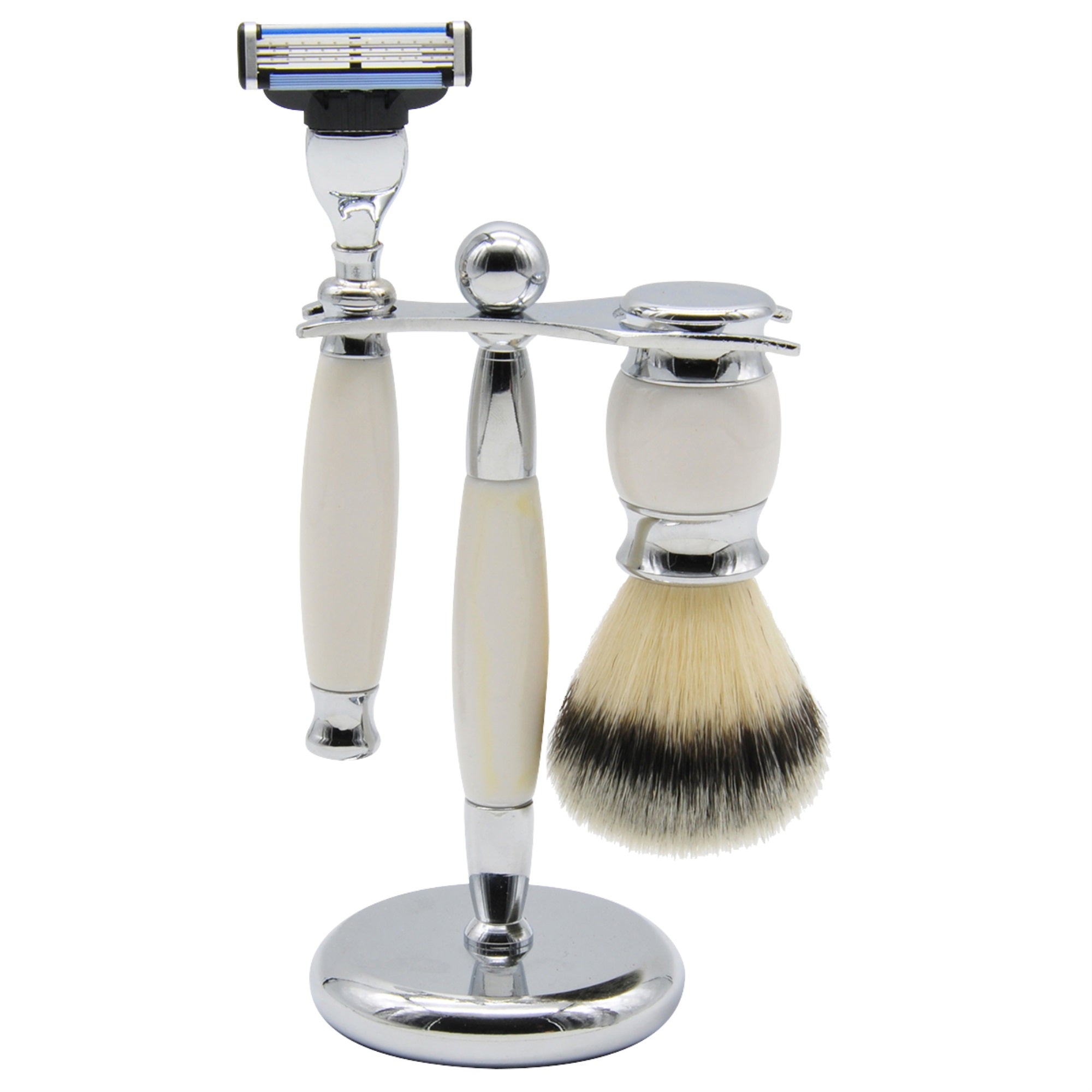 Union Razors Ss2 Wet Shaving Kit For Men 3-Piece Shaving Gift Set With Brush And Stand Razor Barber Kit - White