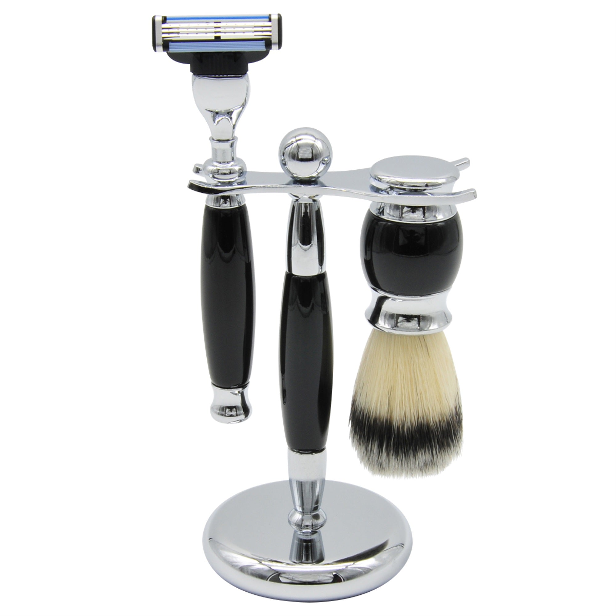 Union Razors Ss3 Wet Shaving Kit For Men 3-Piece Shaving Gift Set With Brush And Stand Razor Barber Kit - Black