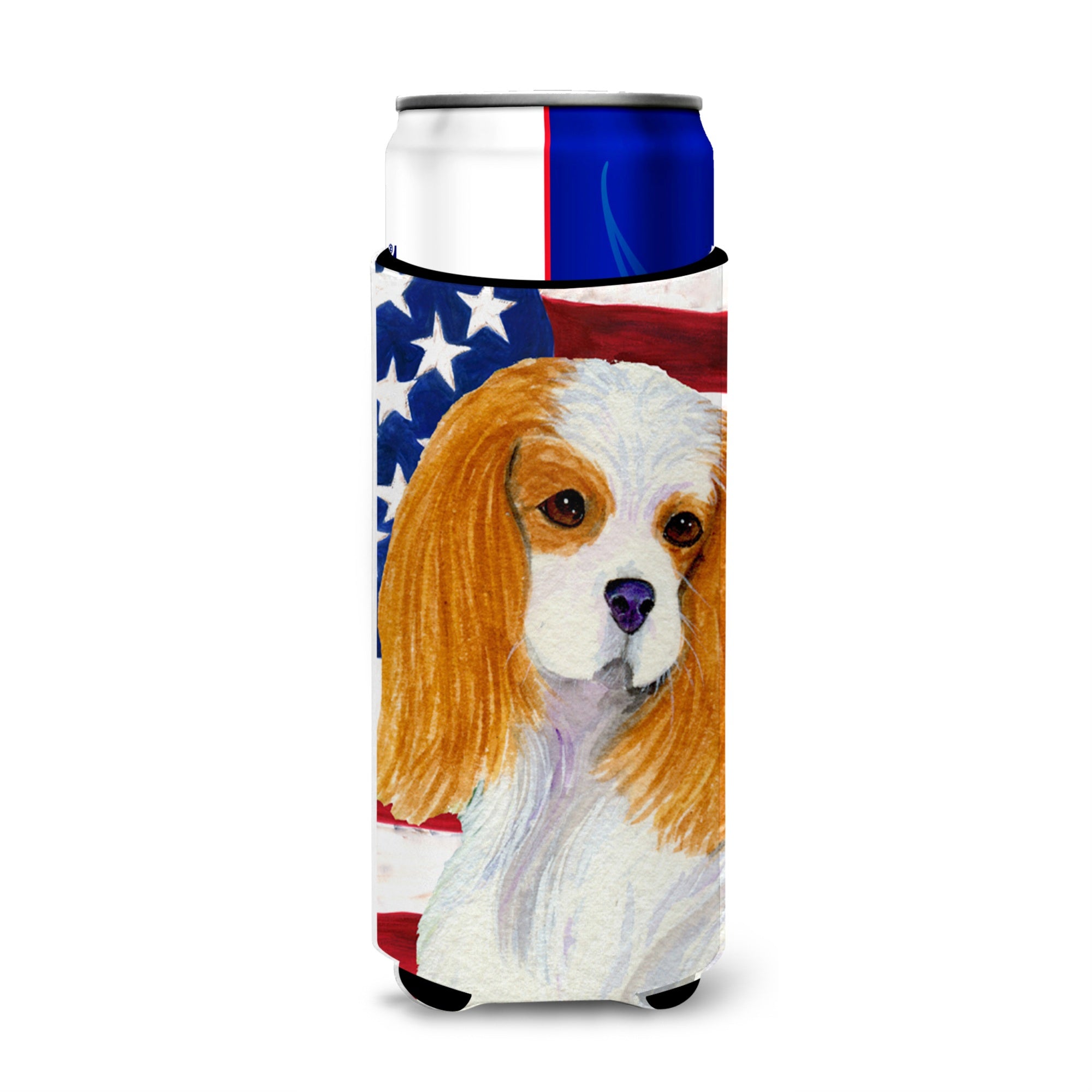 Usa American Flag With Cavalier Spaniel Ultra Beverage Insulators For Slim Cans Ss4012Muk