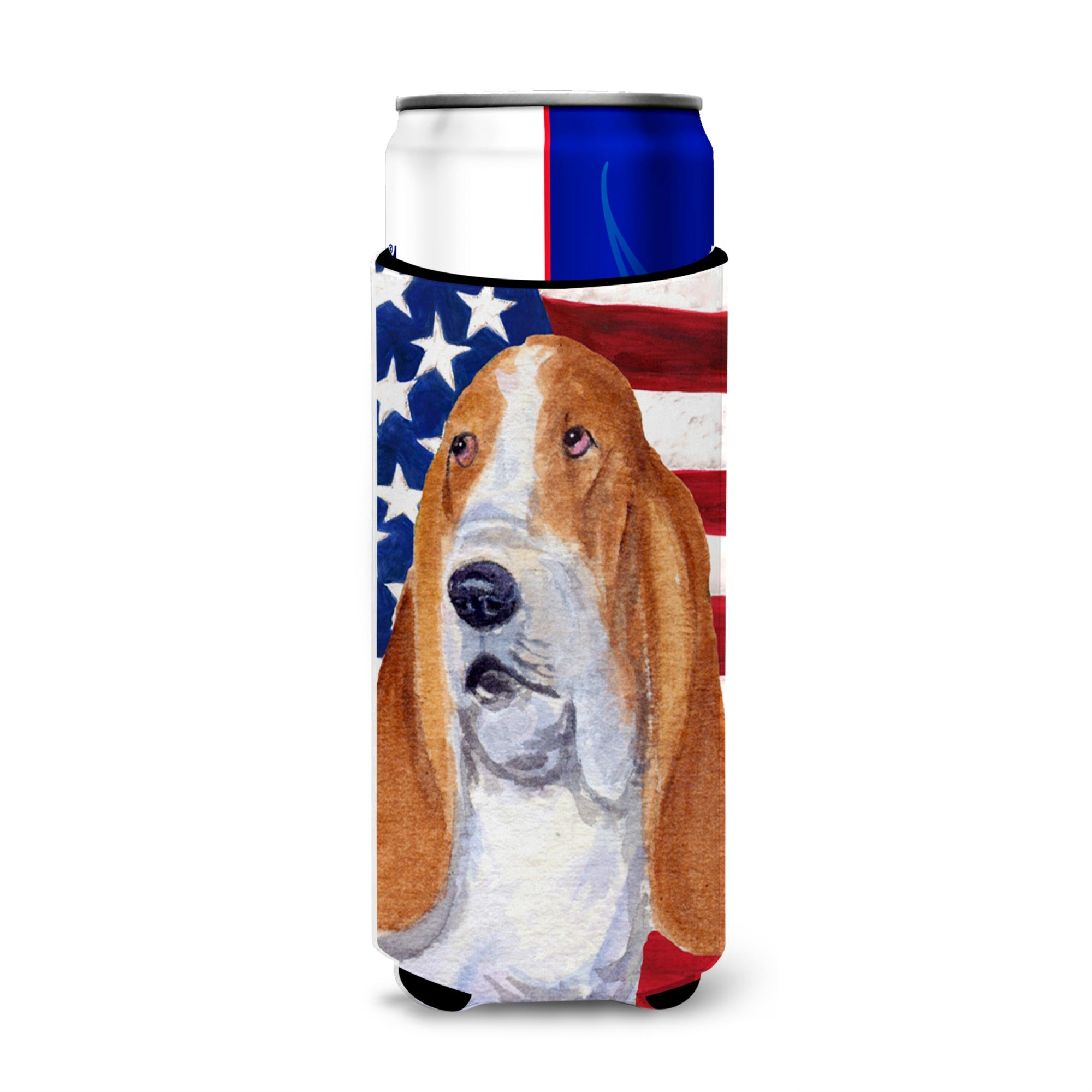 Usa American Flag With Basset Hound Ultra Beverage Insulators For Slim Cans Ss4013Muk