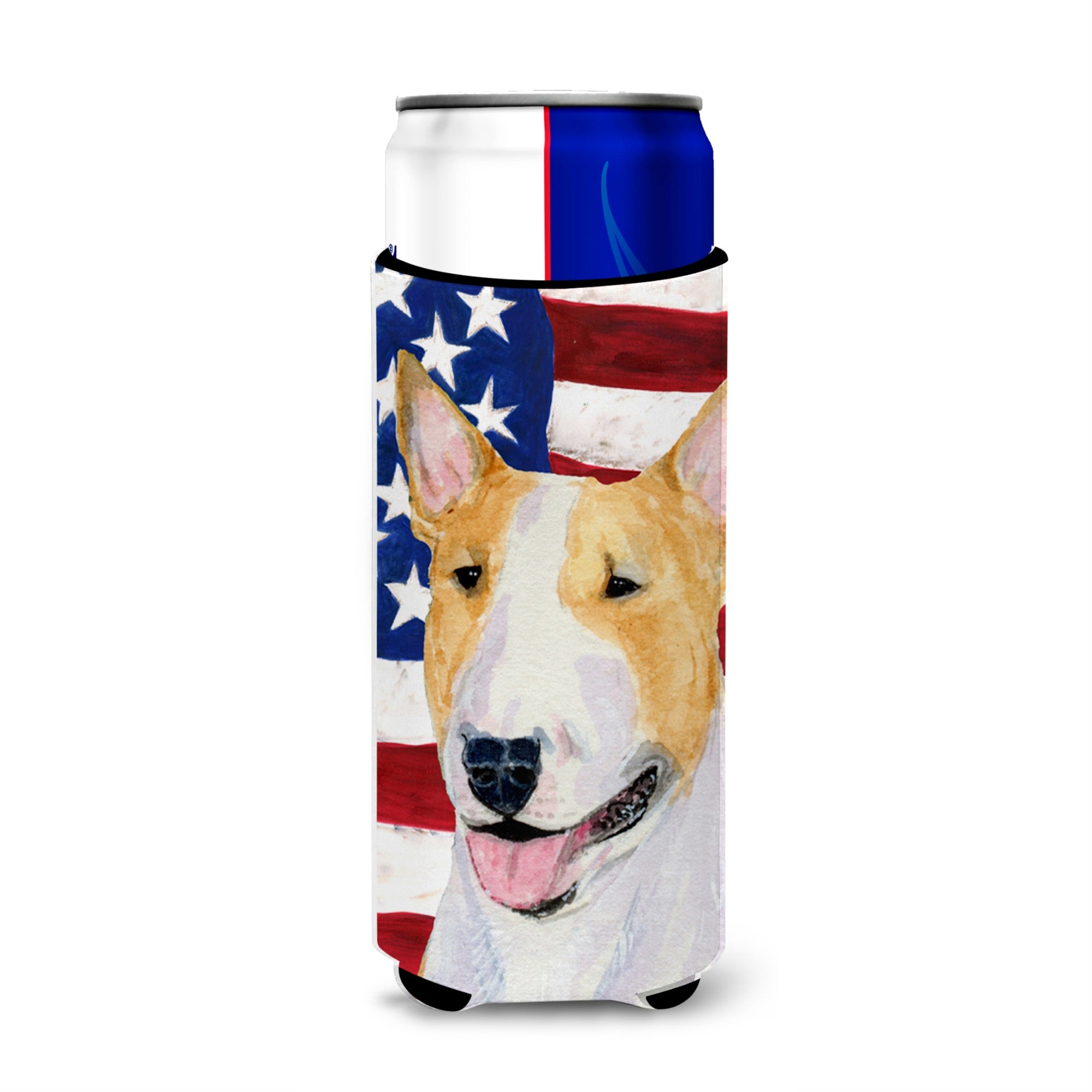 Usa American Flag With Bull Terrier Ultra Beverage Insulators For Slim Cans Ss4023Muk