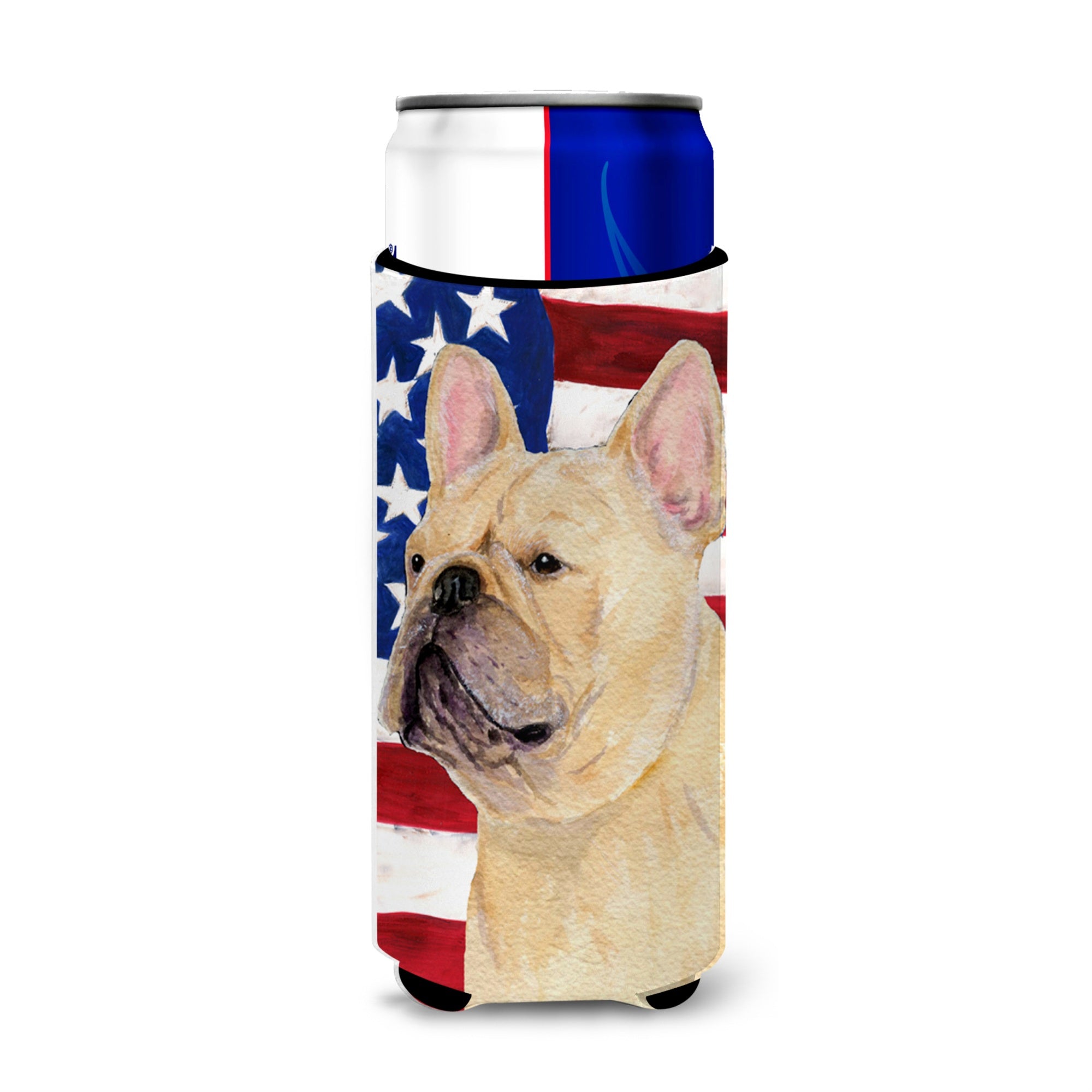 Usa American Flag With French Bulldog Ultra Beverage Insulators For Slim Cans Ss4047Muk