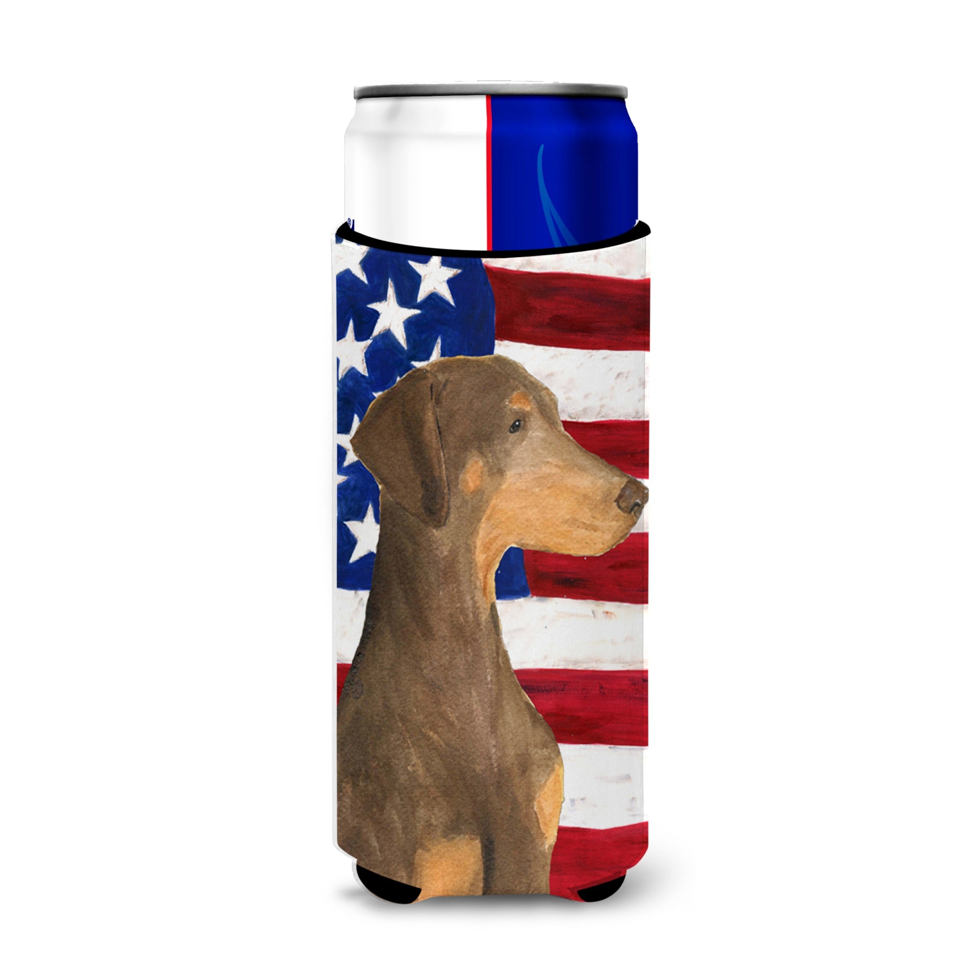 Usa American Flag With Doberman Ultra Beverage Insulators For Slim Cans Ss4058Muk