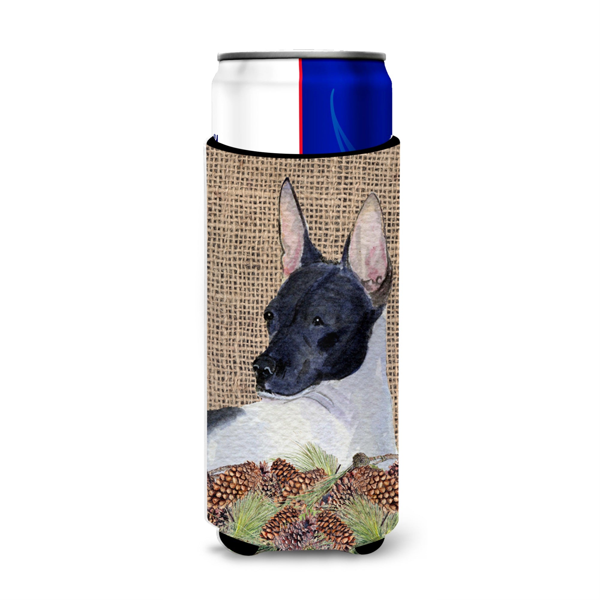 Rat Terrier On Faux Burlap With Pine Cones Ultra Beverage Insulators For Slim Cans Ss4071Muk