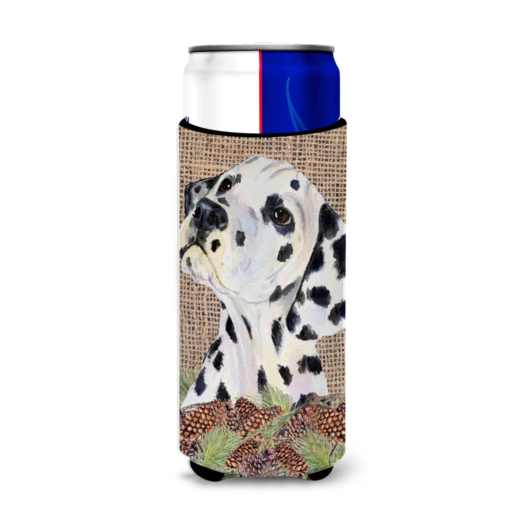 Dalmatian On Faux Burlap With Pine Cones Ultra Beverage Insulators For Slim Cans Ss4083Muk