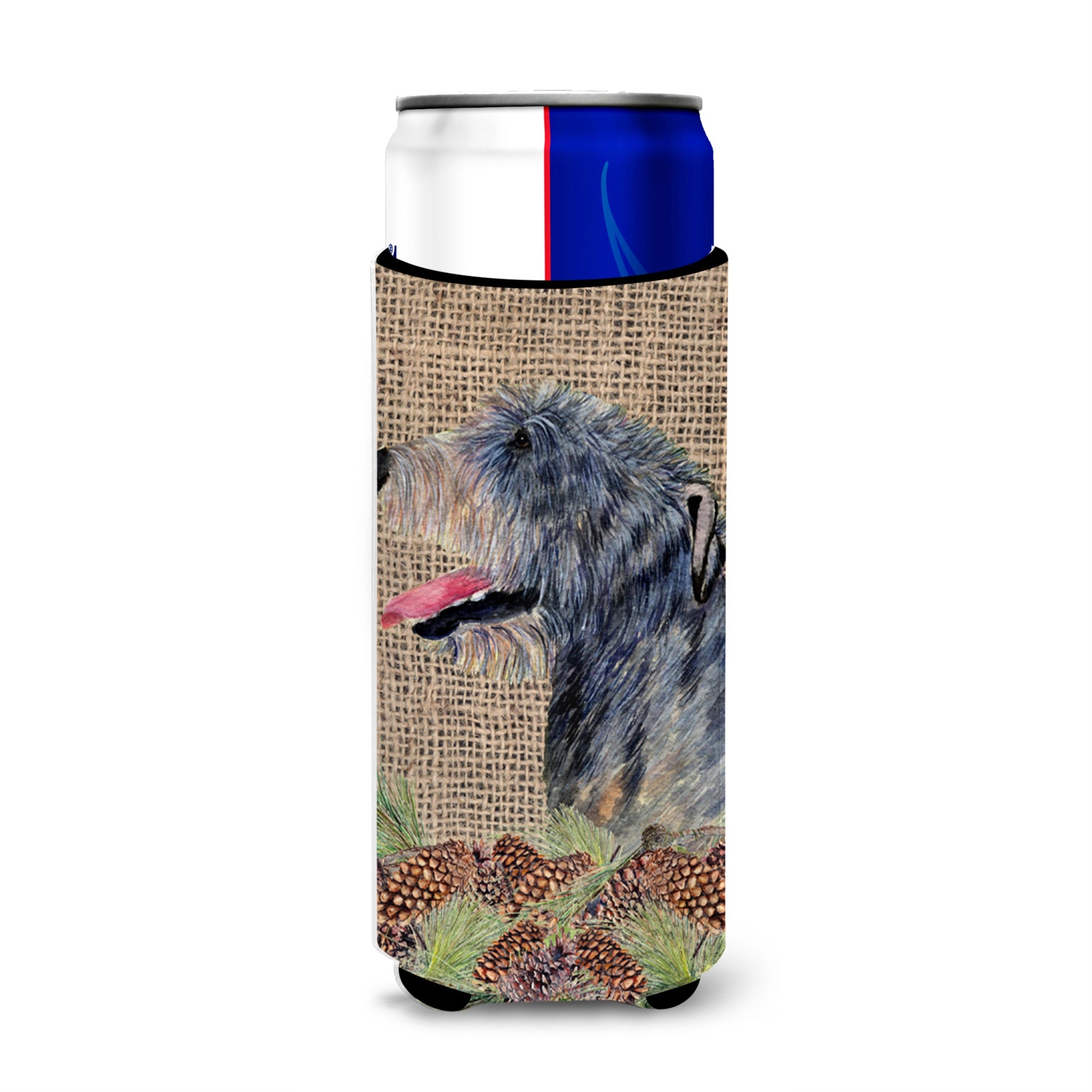 Irish Wolfhound On Faux Burlap With Pine Cones Ultra Beverage Insulators For Slim Cans Ss4095Muk