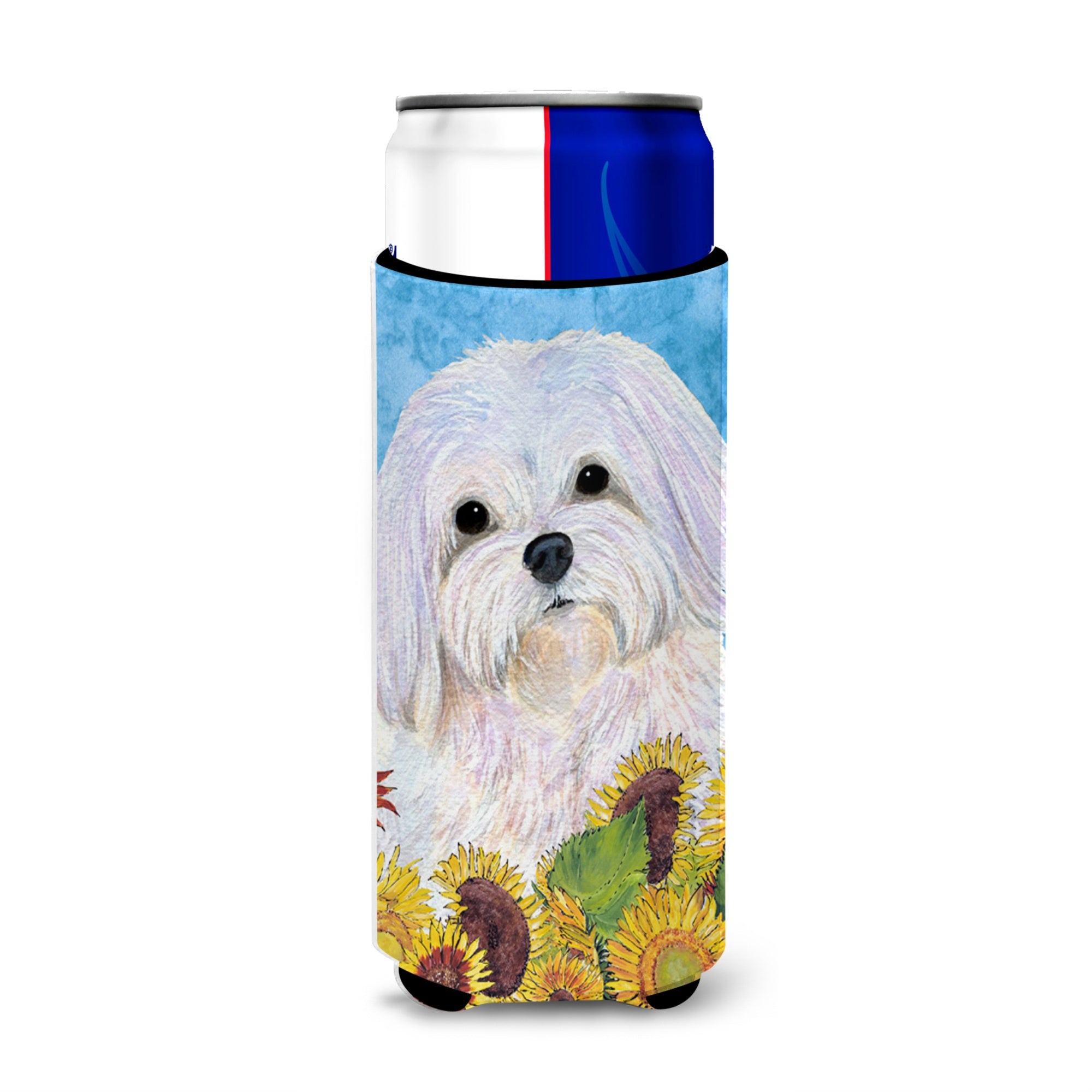 Maltese In Summer Flowers Ultra Beverage Insulators For Slim Cans Ss4115Muk