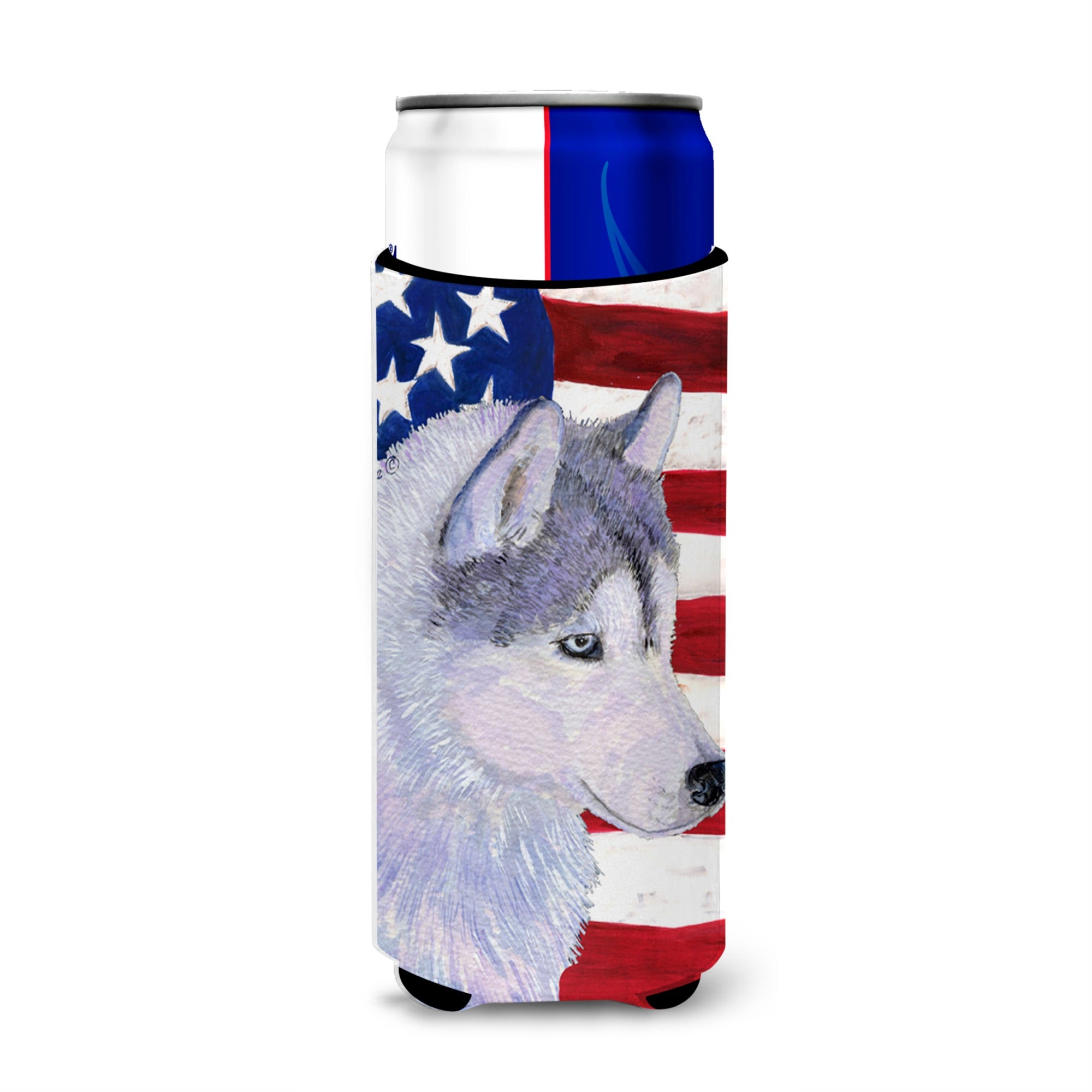 Usa American Flag With Siberian Husky Ultra Beverage Insulators For Slim Cans Ss4220Muk