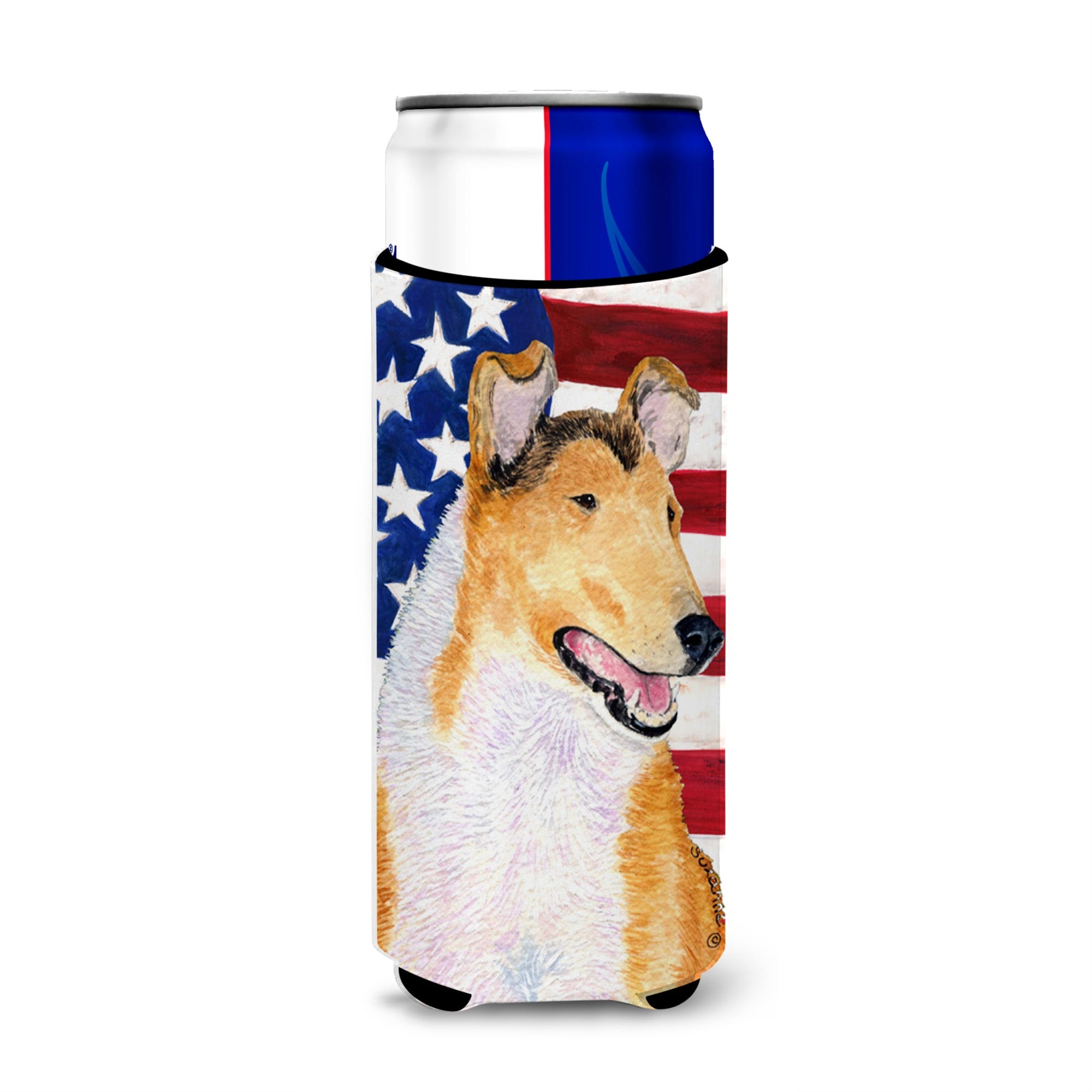 Usa American Flag With Collie Smooth Ultra Beverage Insulators For Slim Cans Ss4226Muk