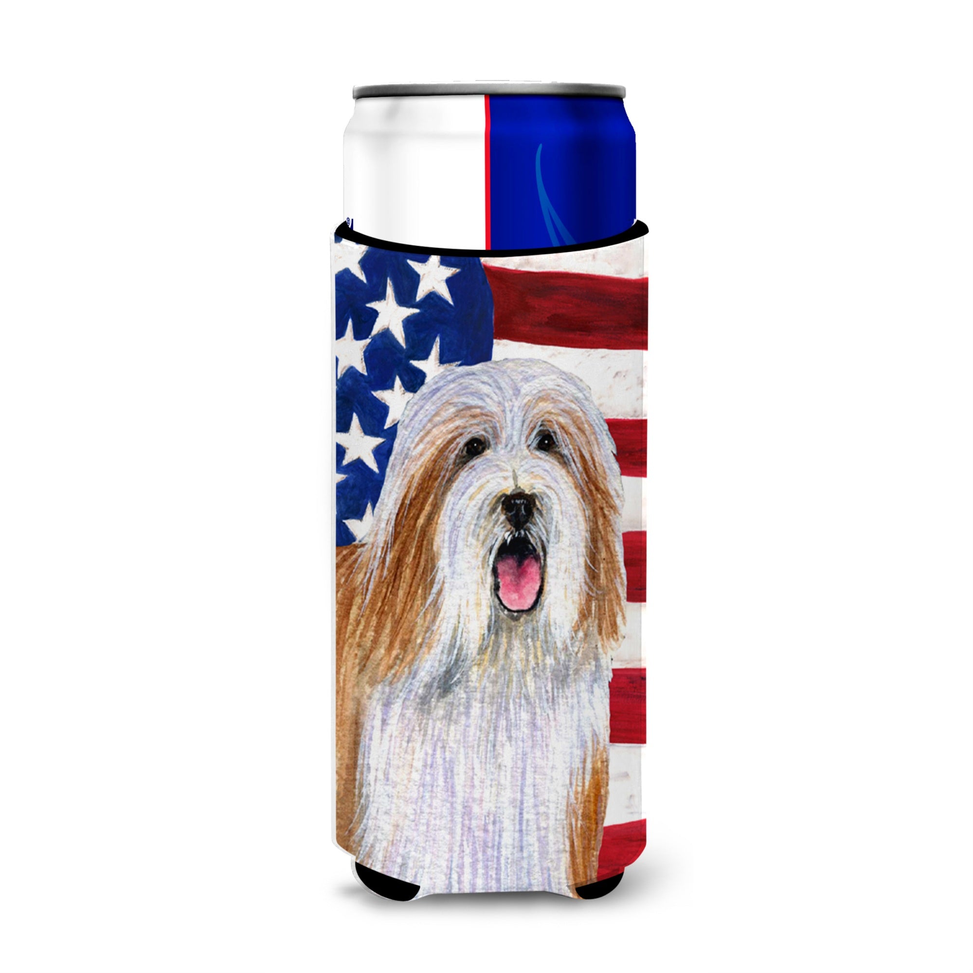 Usa American Flag With Bearded Collie Ultra Beverage Insulators For Slim Cans Ss4245Muk