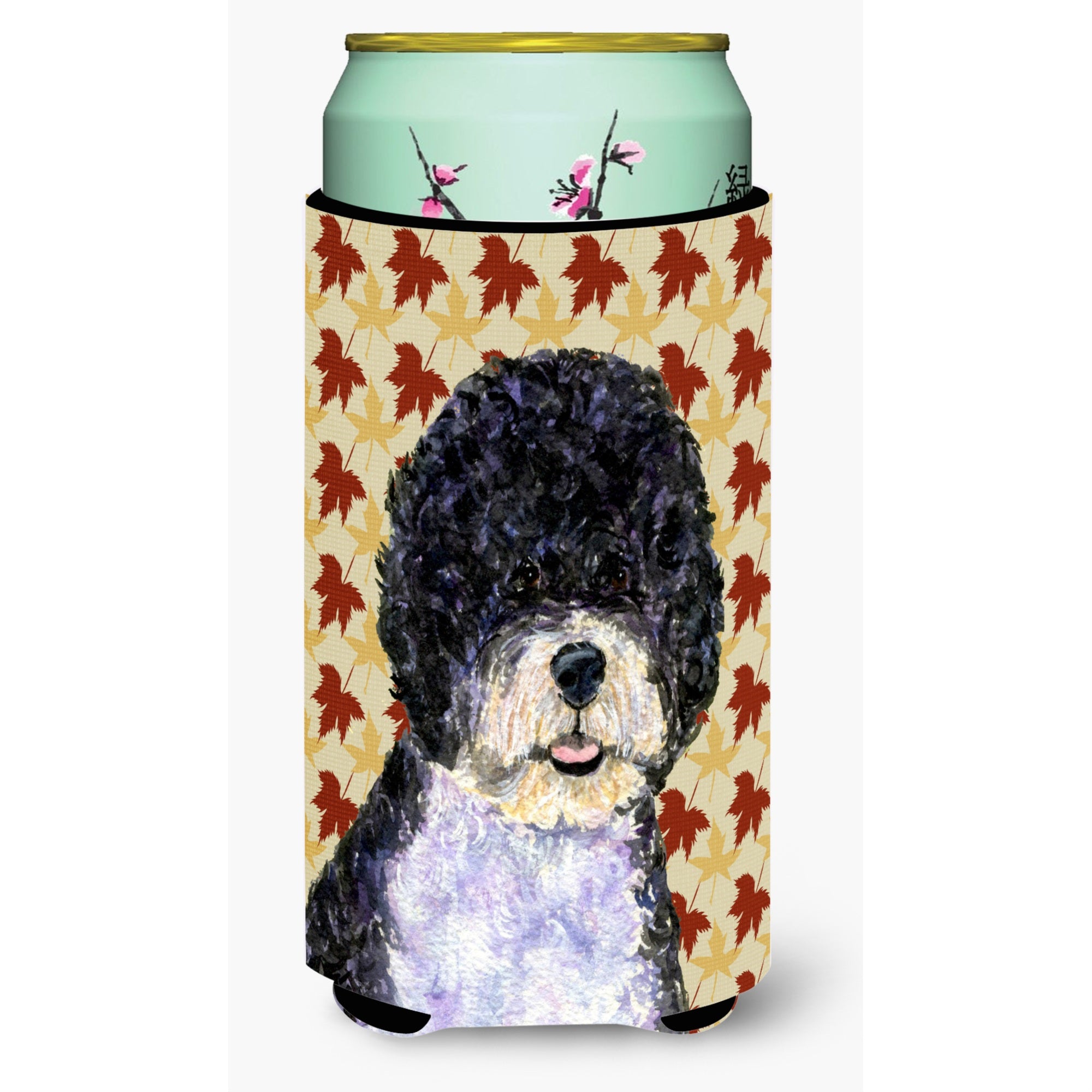 Portuguese Water Dog Fall Leaves Portrait  Tall Boy Beverage Insulator Beverage Insulator Hugger