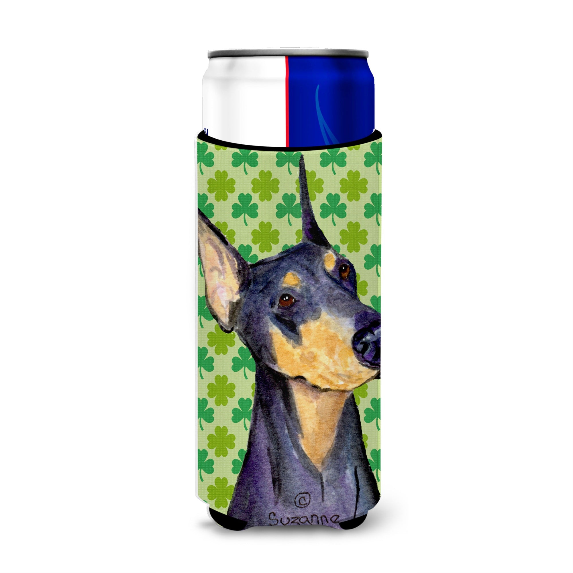 Doberman St. Patrick'S Day Shamrock Portrait Ultra Beverage Insulators For Slim Cans Ss4426Muk