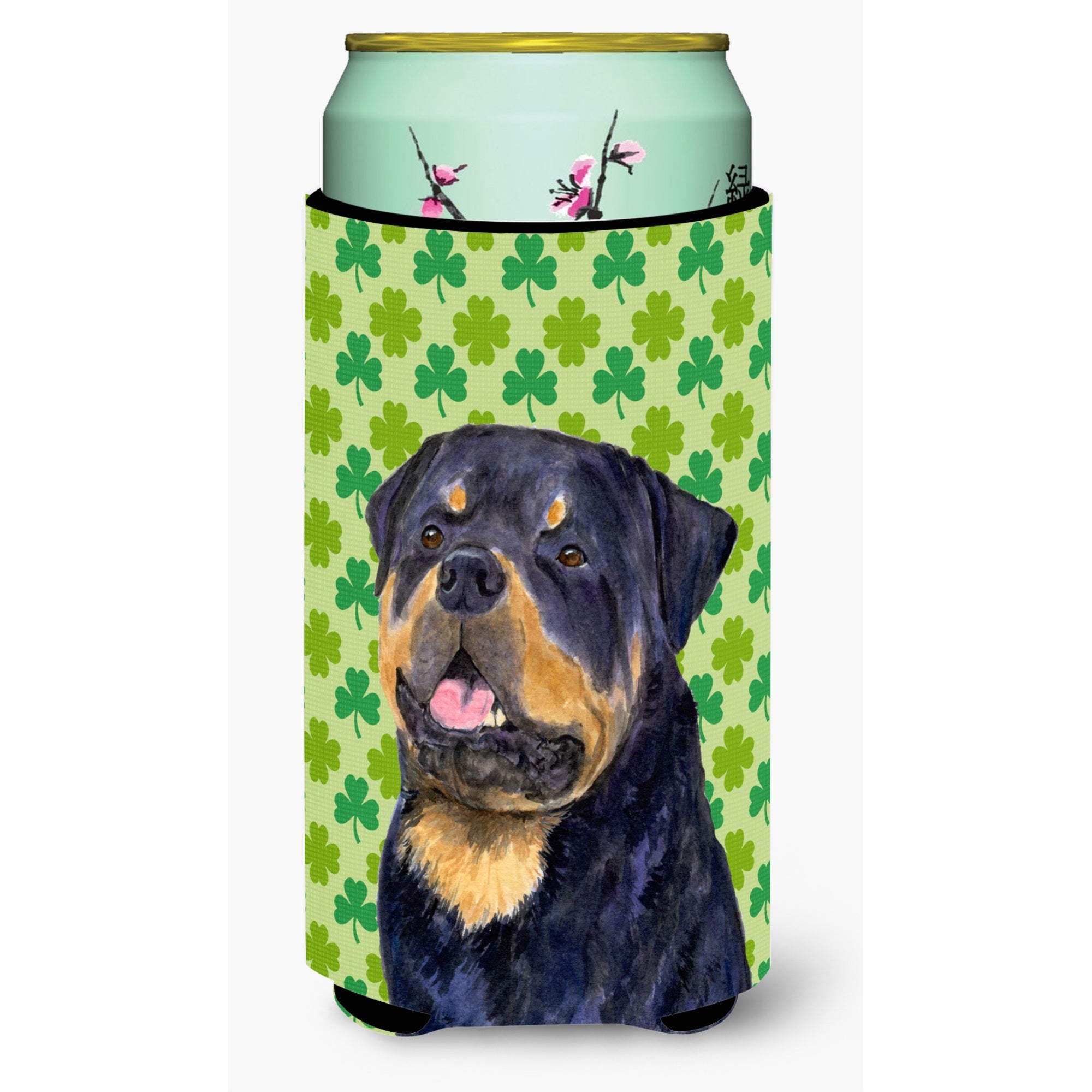 Rottweiler St. Patrick'S Day Shamrock Portrait  Tall Boy Beverage Insulator Beverage Insulator Hugger