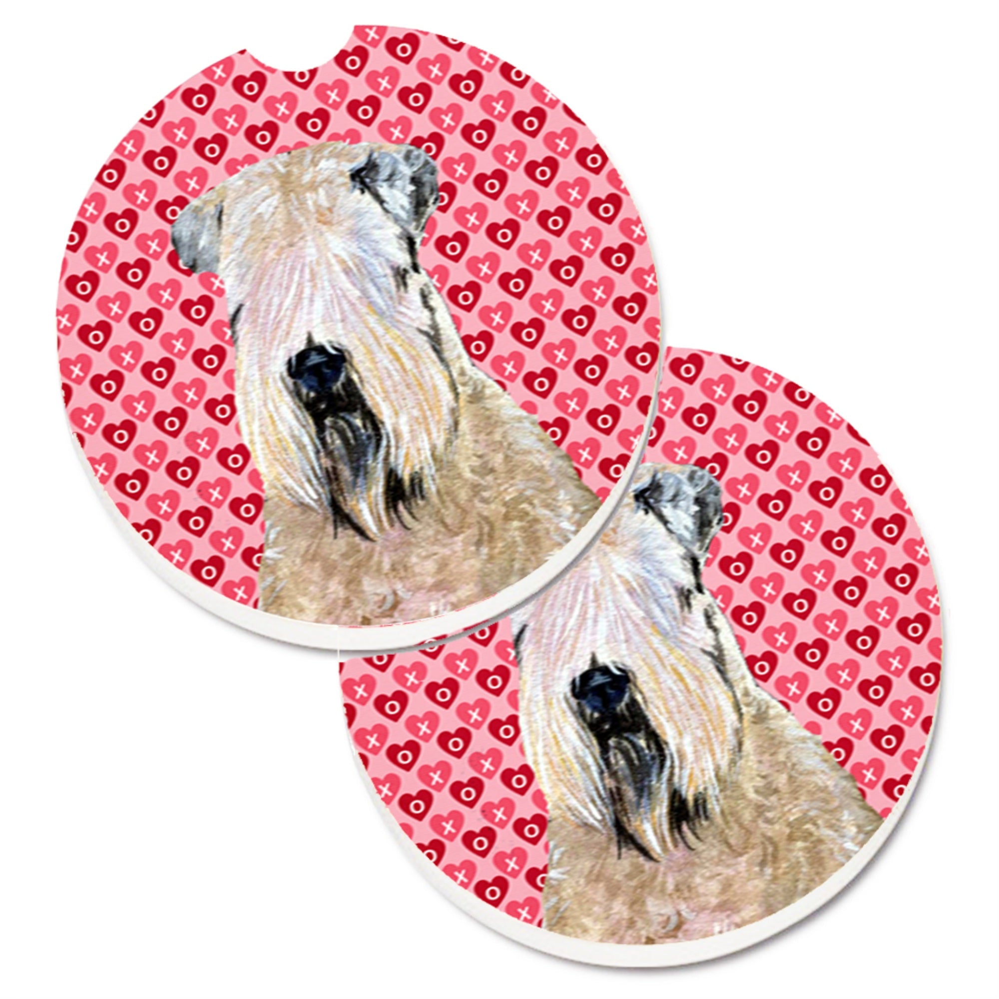Caroline'S Treasures Wheaten Terrier Soft Coated Hearts Love Valentine'S Set Of 2 Cup Holder Car Coasters Ss4493Carc, 2.56, Mu