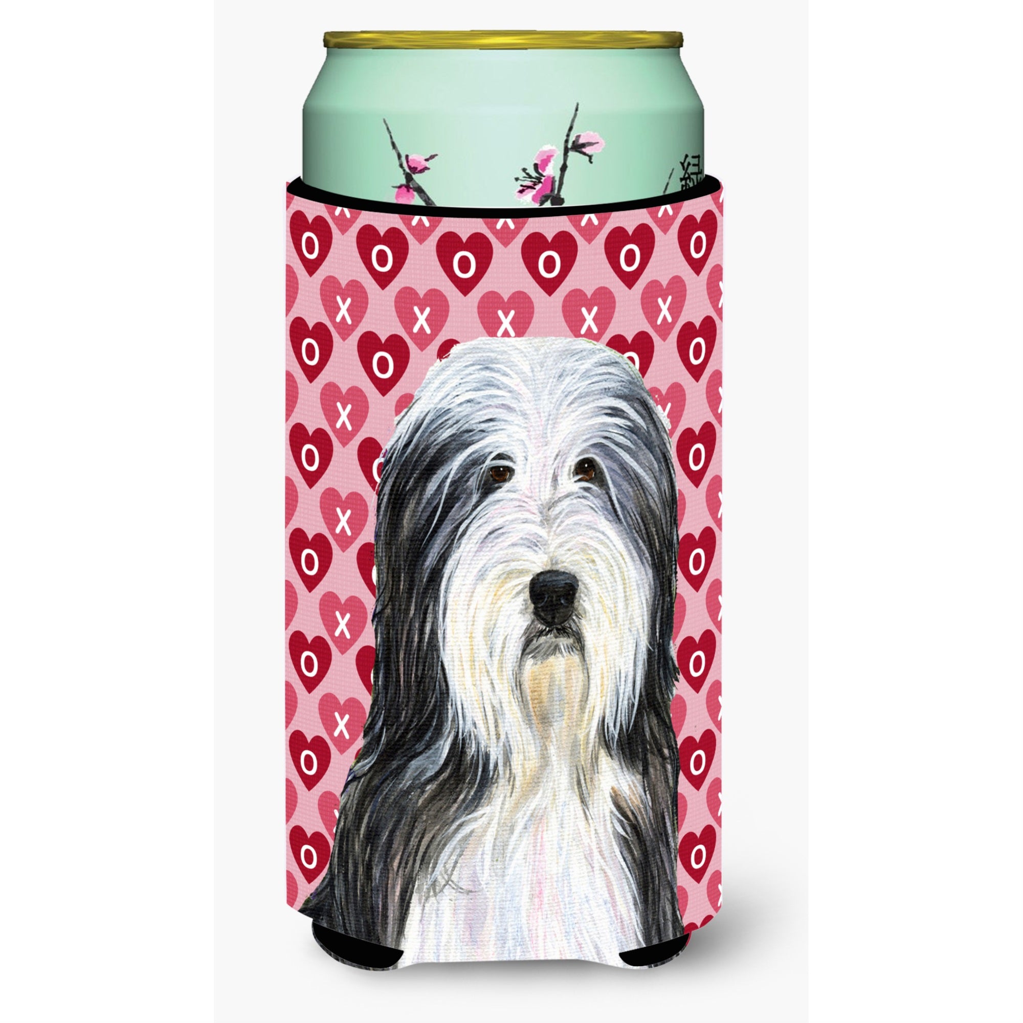 Bearded Collie Hearts Love And Valentine'S Day Portrait  Tall Boy Beverage Insulator Beverage Insulator Hugger