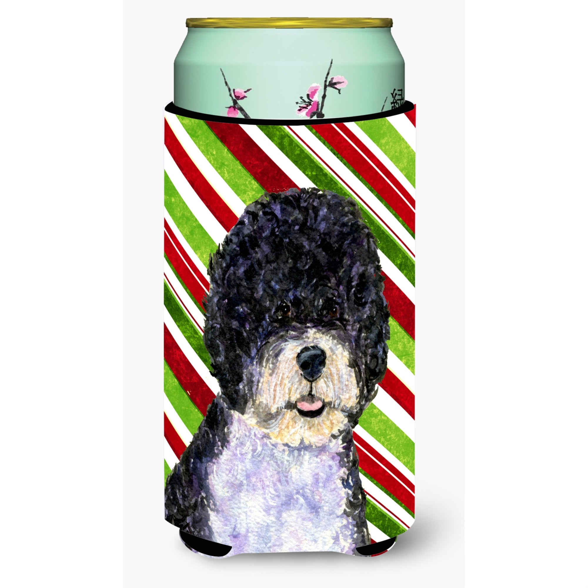 Portuguese Water Dog Candy Cane Holiday Christmas  Tall Boy Beverage Insulator Beverage Insulator Hugger