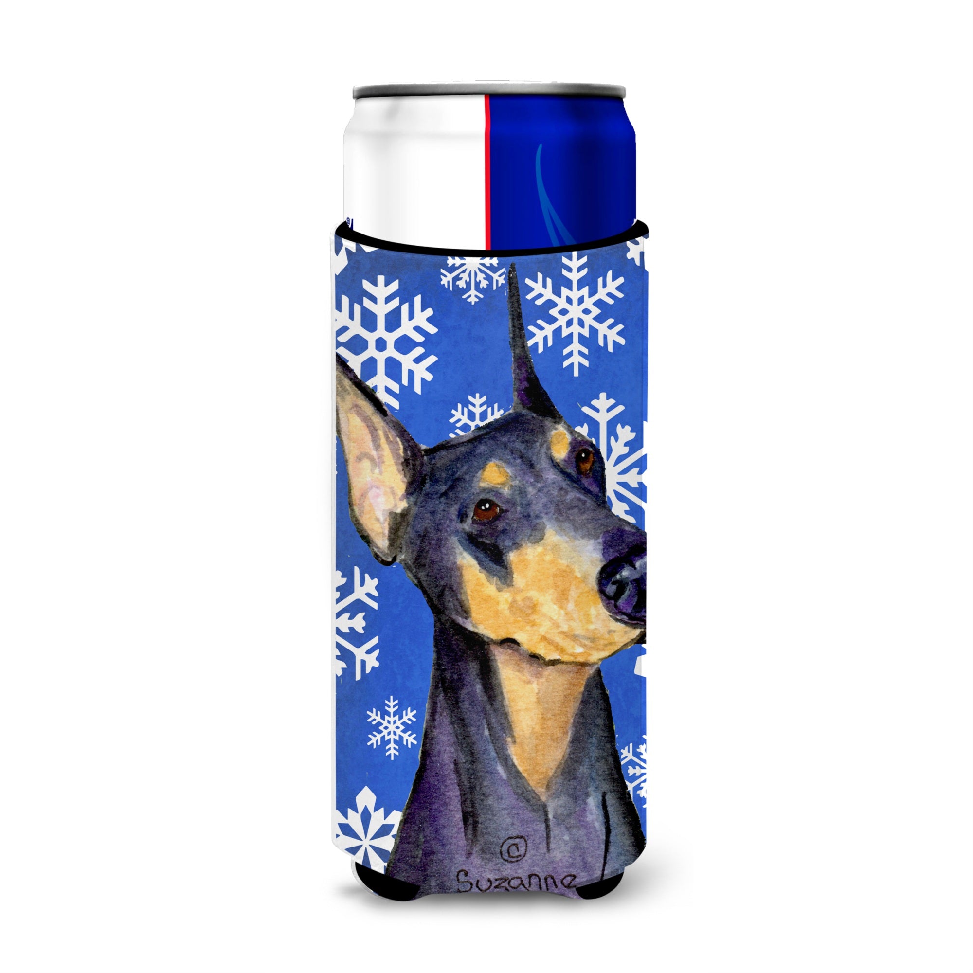 Doberman Winter Snowflakes Holiday Ultra Beverage Insulators For Slim Cans Ss4633Muk