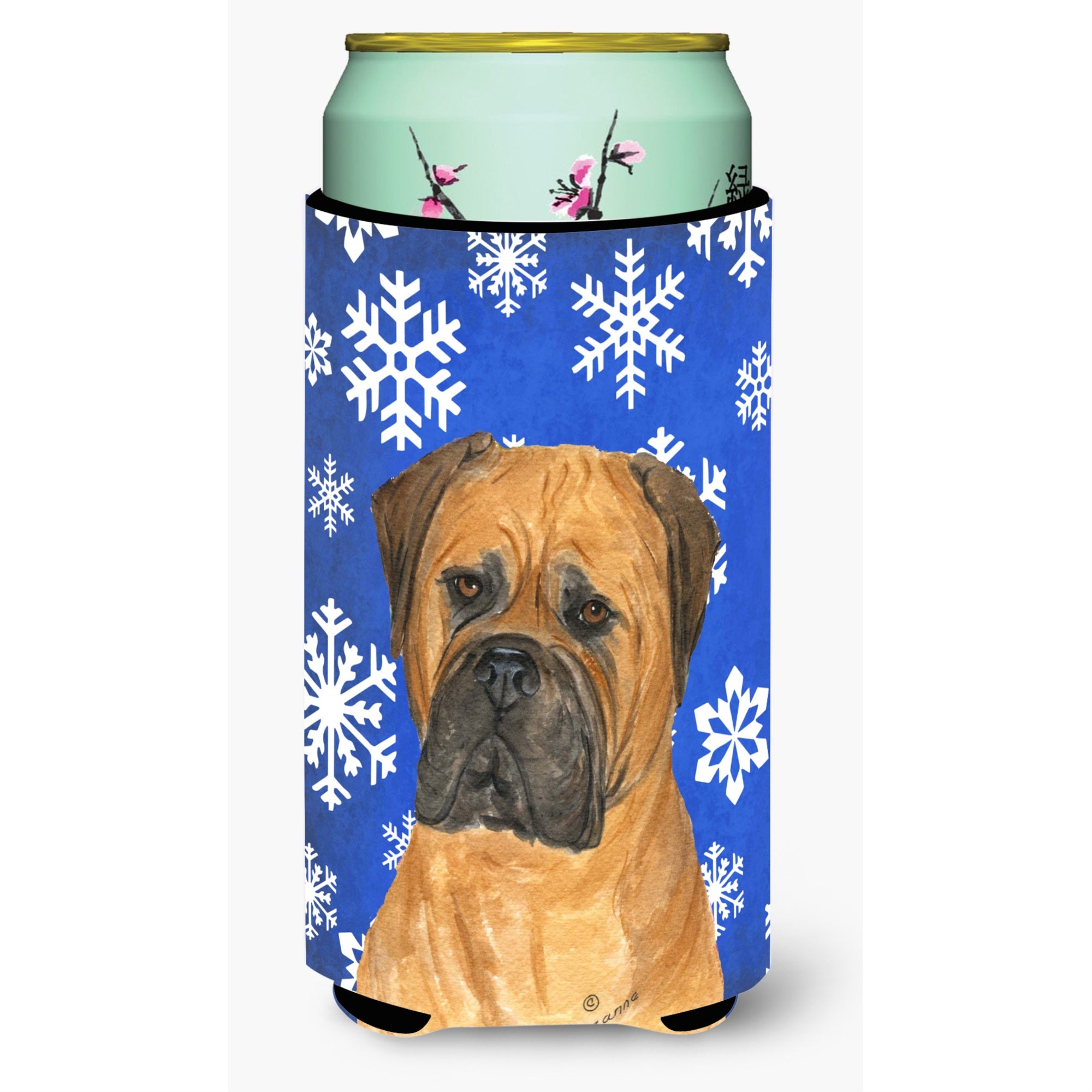 Bullmastiff Winter Snowflakes Holiday  Tall Boy Beverage Insulator Beverage Insulator Hugger