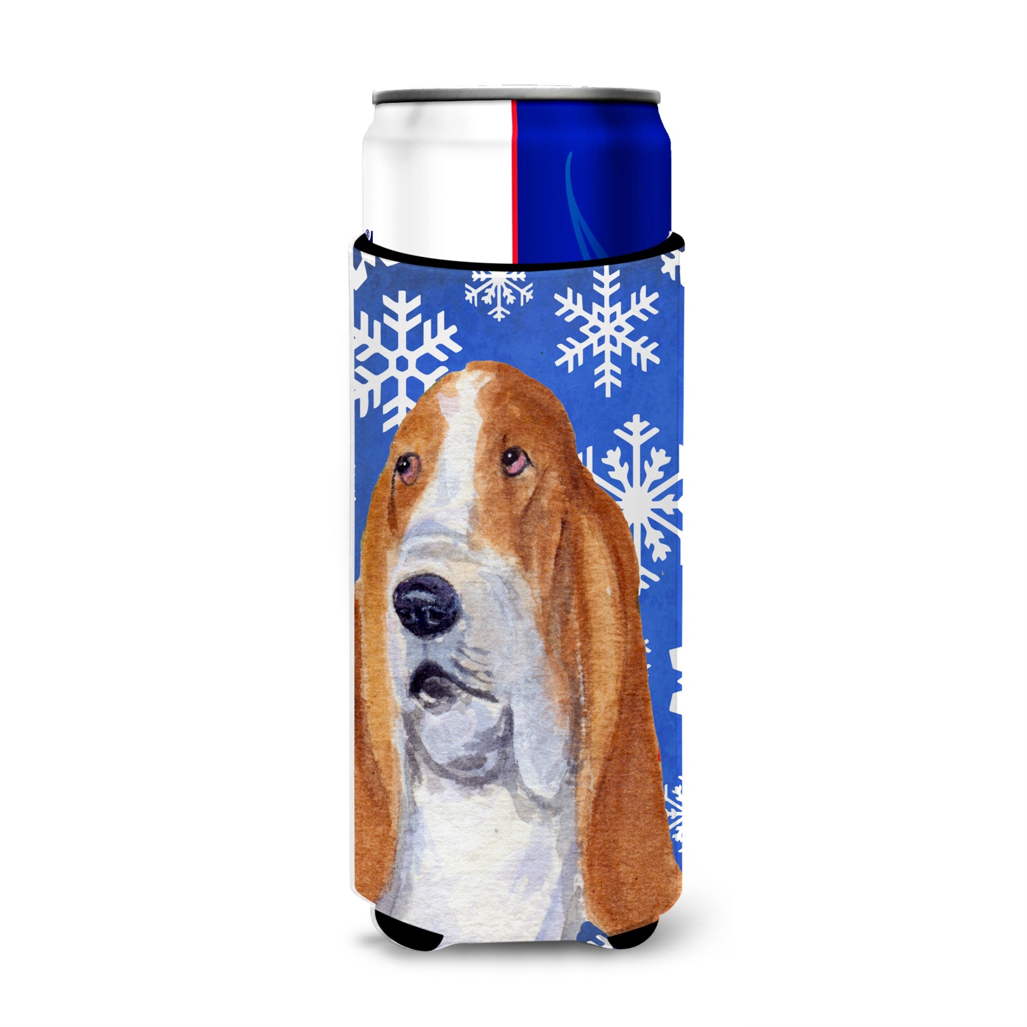 Basset Hound Winter Snowflakes Holiday Ultra Beverage Insulators For Slim Cans Ss4666Muk