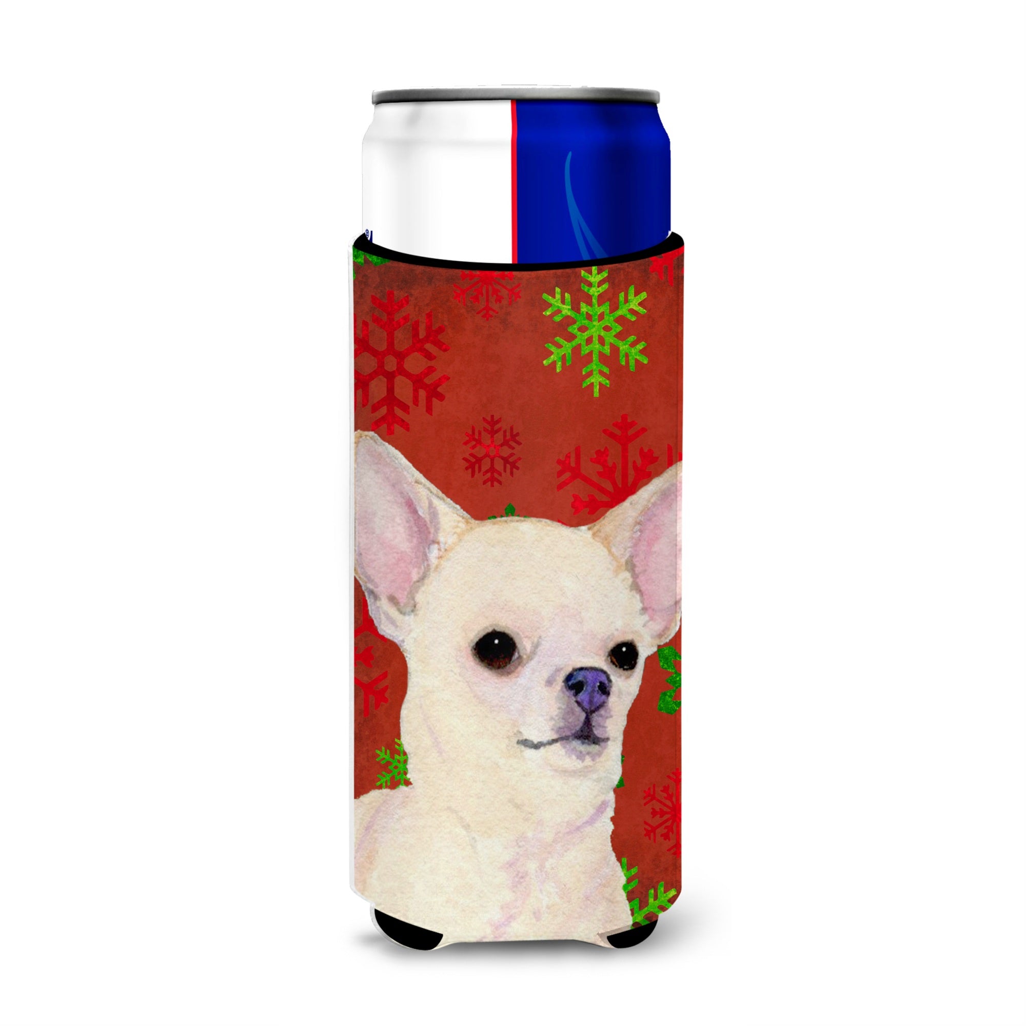Chihuahua Red And Green Snowflakes Holiday Christmas Ultra Beverage Insulators For Slim Cans Ss4679Muk