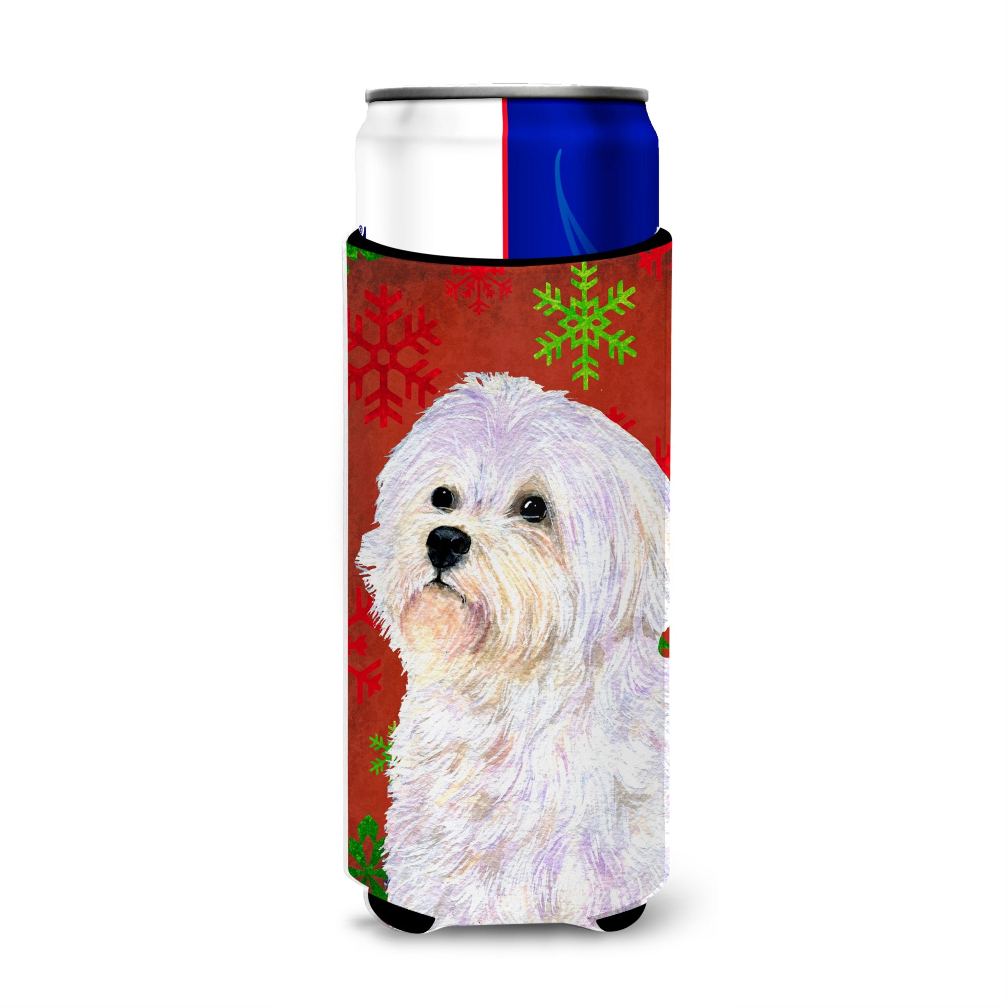 Maltese Red And Green Snowflakes Holiday Christmas Ultra Beverage Insulators For Slim Cans Ss4688Muk