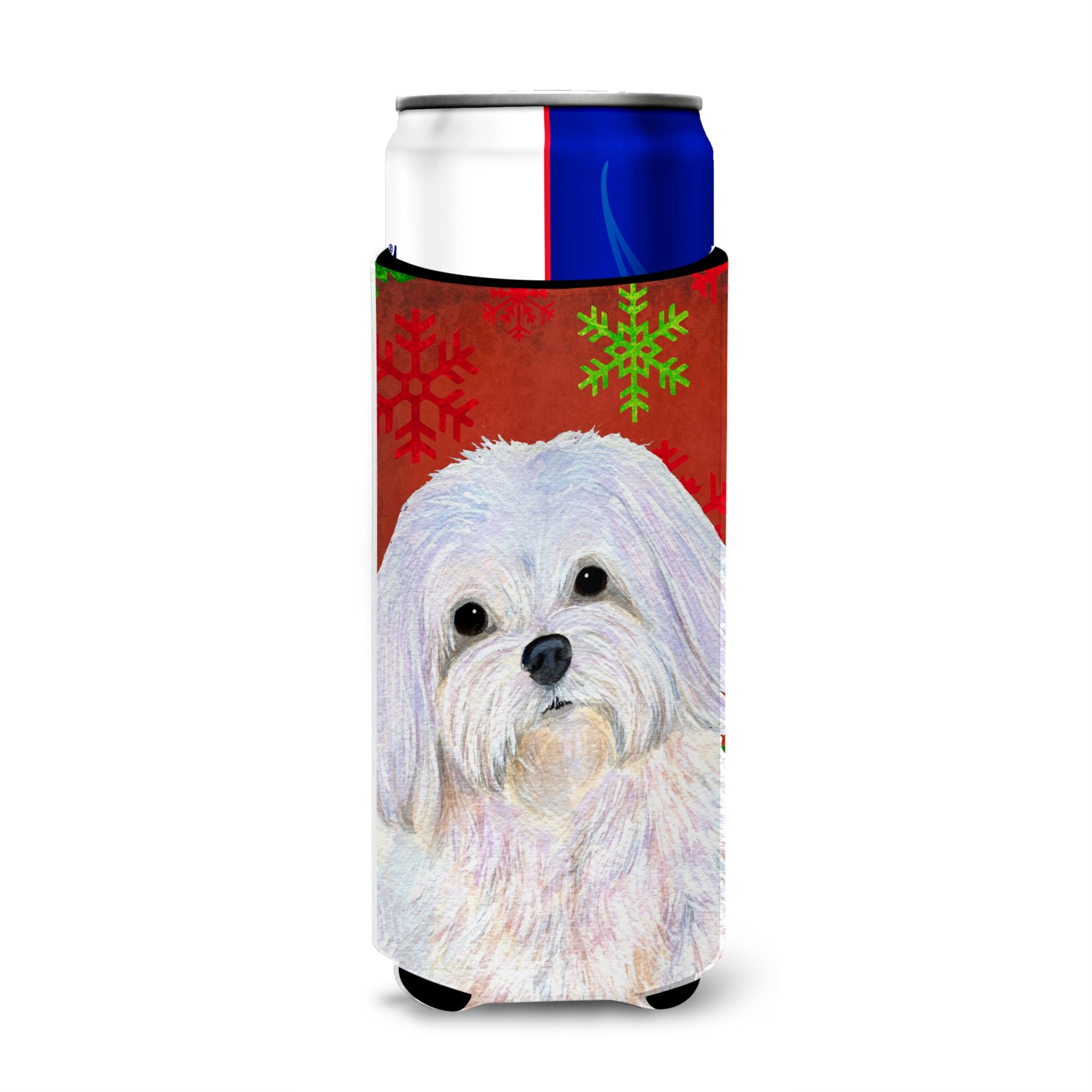 Maltese Red And Green Snowflakes Holiday Christmas Ultra Beverage Insulators For Slim Cans Ss4689Muk