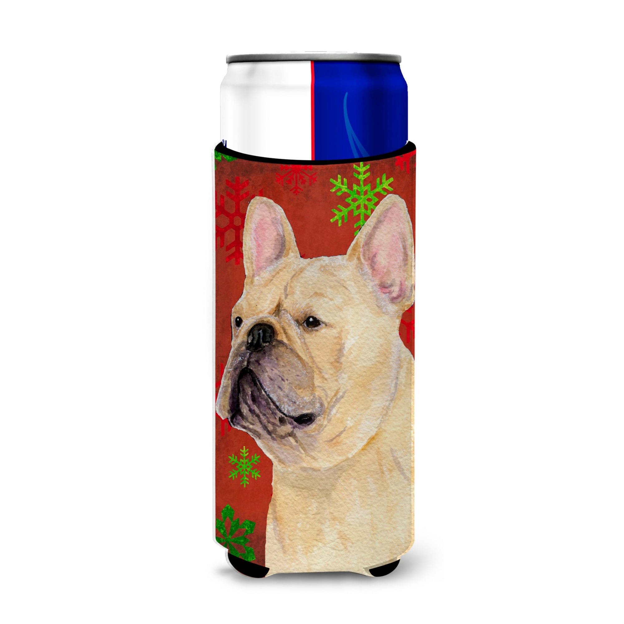 French Bulldog Red And Green Snowflakes Holiday Christmas Ultra Beverage Insulators For Slim Cans Ss4692Muk