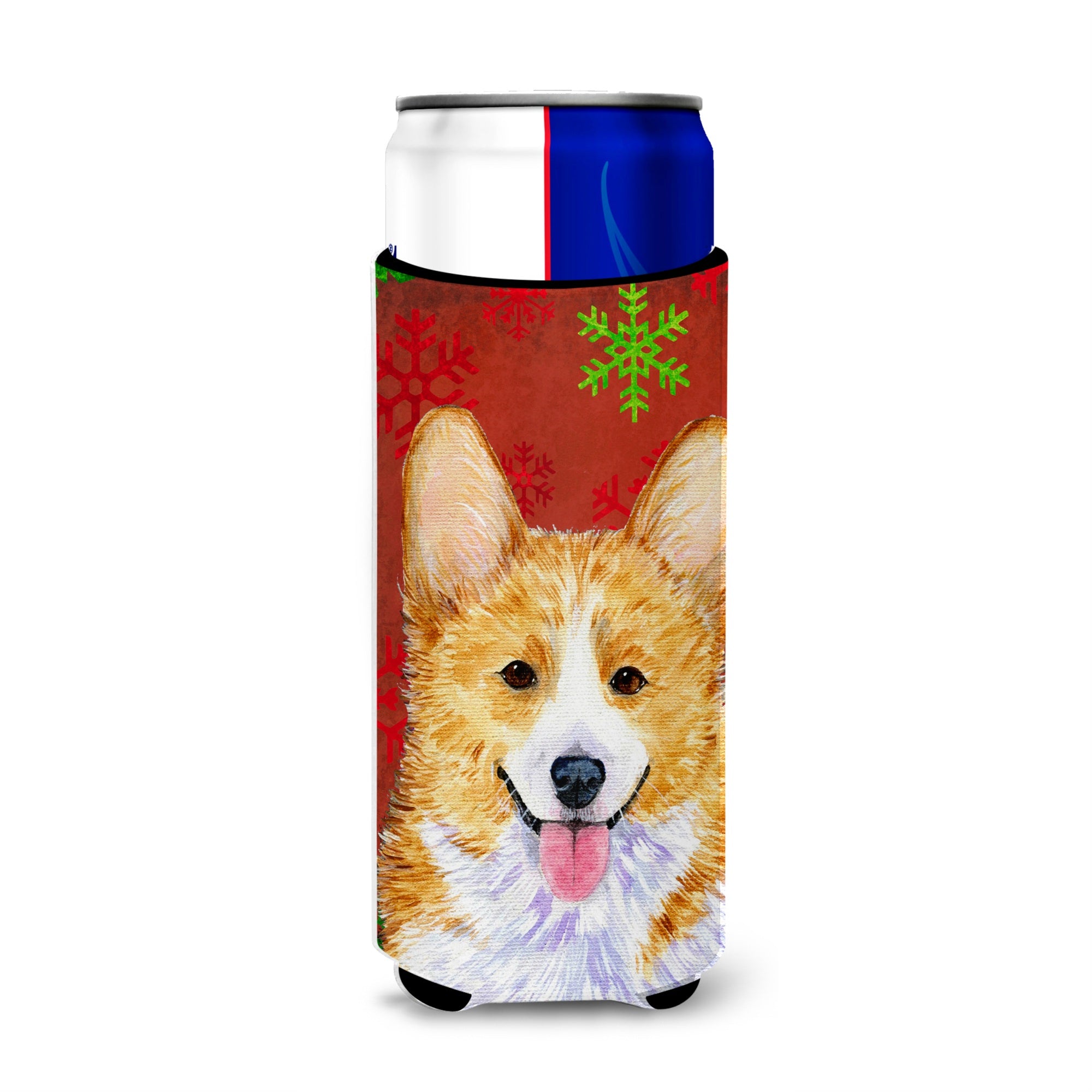 Corgi Red And Green Snowflakes Holiday Christmas Ultra Beverage Insulators For Slim Cans Ss4693Muk