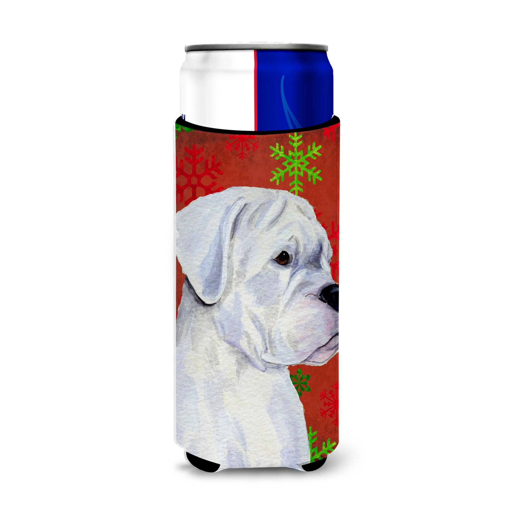 Boxer Red And Green Snowflakes Holiday Christmas Ultra Beverage Insulators For Slim Cans Ss4716Muk