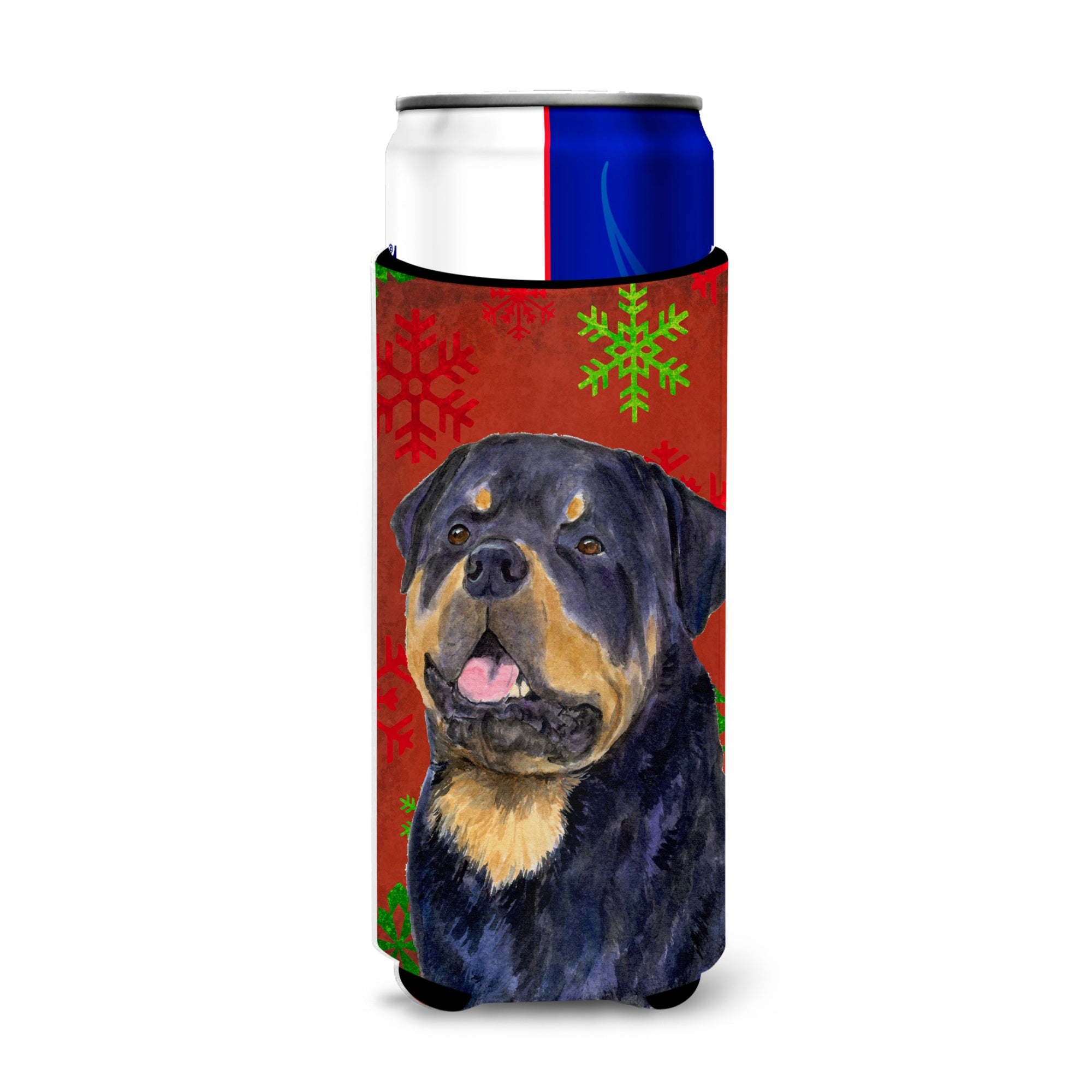 Rottweiler Red And Green Snowflakes Holiday Christmas Ultra Beverage Insulators For Slim Cans Ss4731Muk