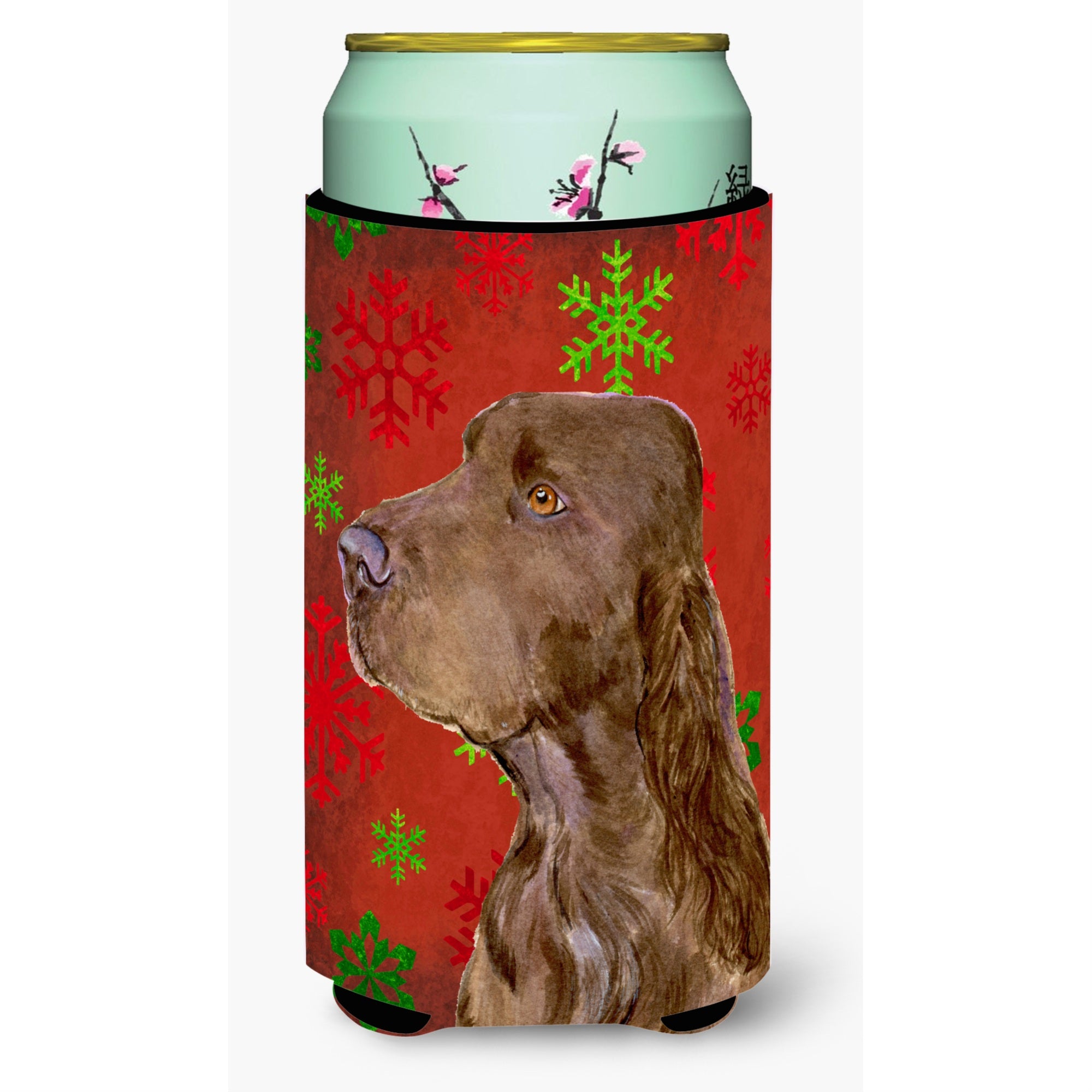 Field Spaniel Red And Green Snowflakes Holiday Christmas  Tall Boy Beverage Insulator