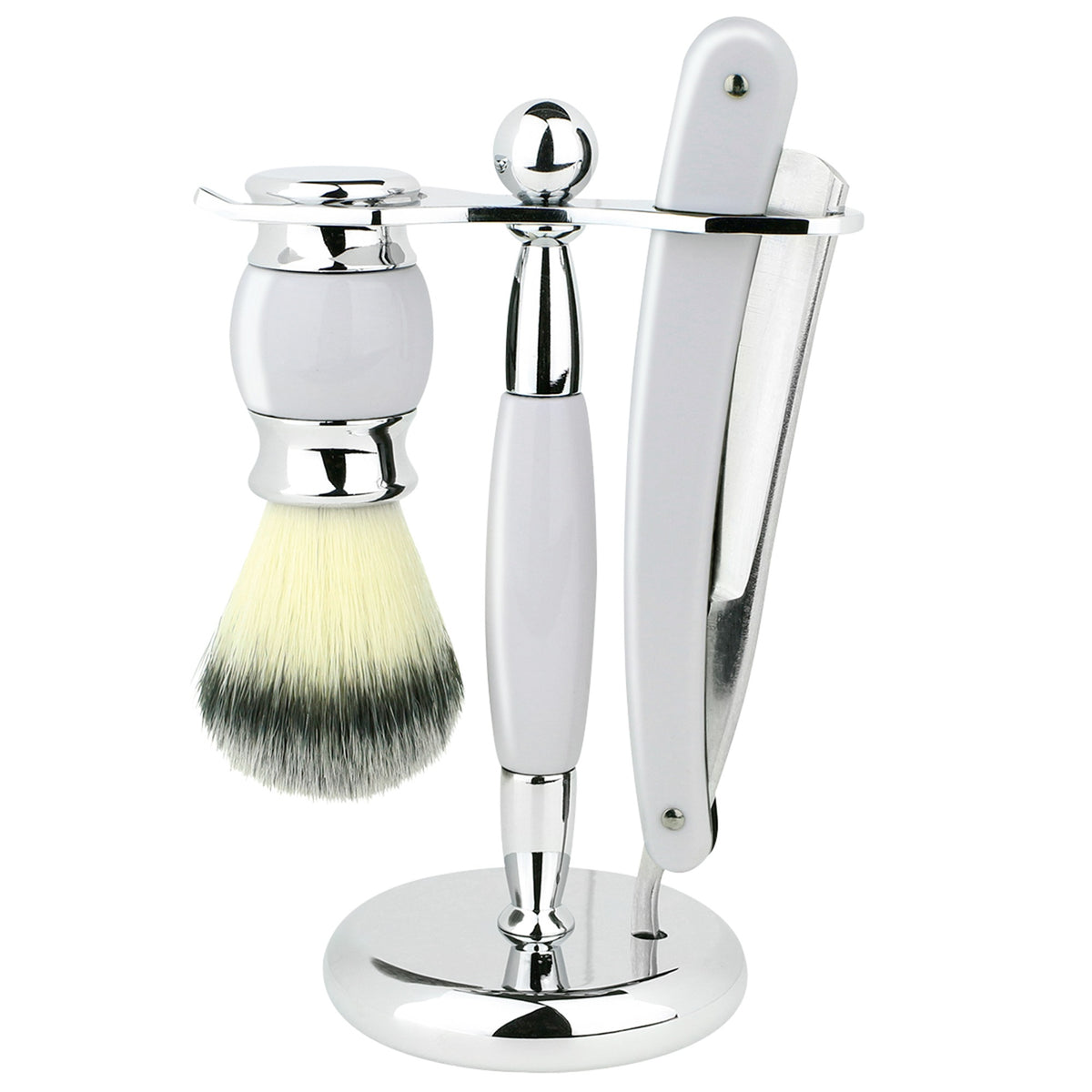 Union Razors Ss5W Wet Shaving Kit For Men 3-Piece Shaving Gift Set With Brush And - Stand Straight Razor Barber Kit - White