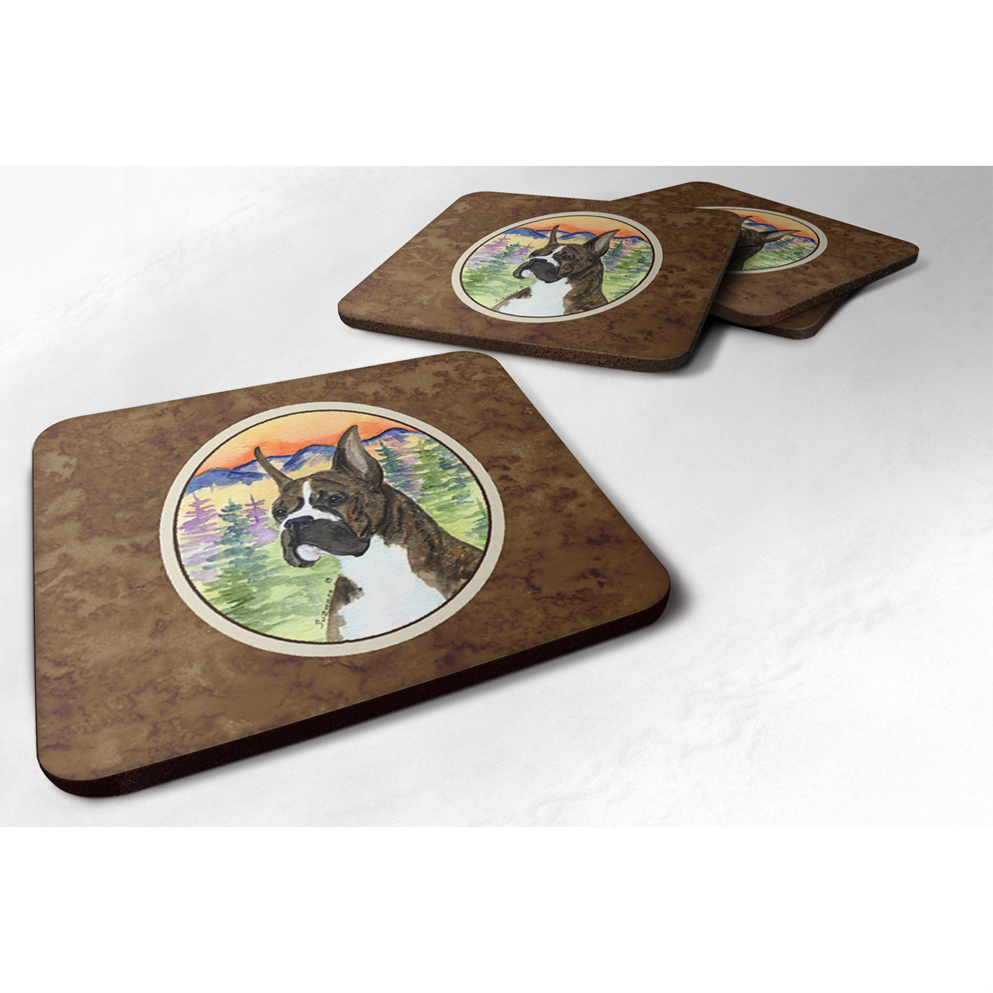 Caroline'S Treasures Ss8199Fc Boxer Foam Coasters (Set Of 4), 3.5 H X 3.5 W, Multicolor