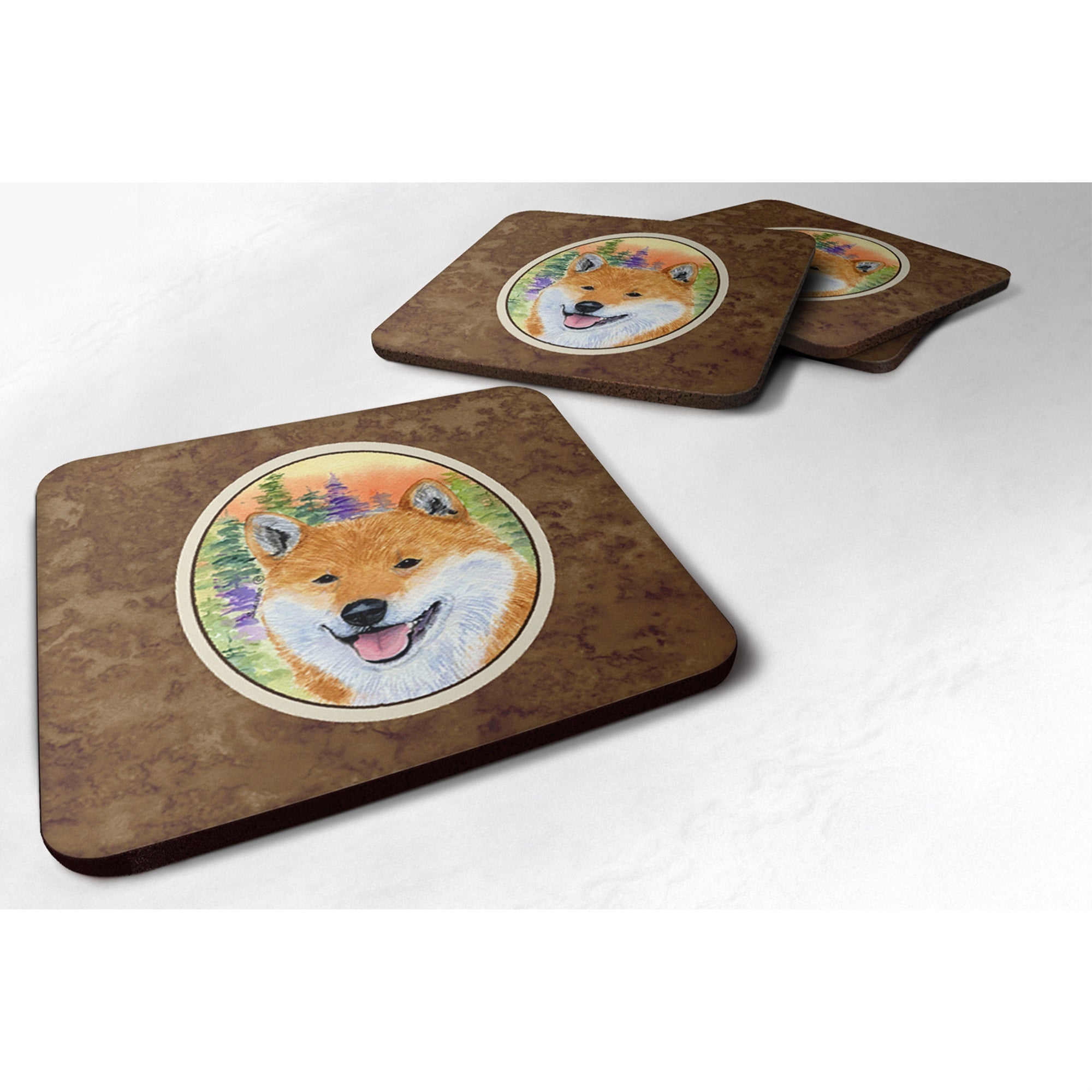 Caroline'S Treasures Ss8234Fc Shiba Inu Foam Coasters (Set Of 4), 3.5 H X 3.5 W, Multicolor