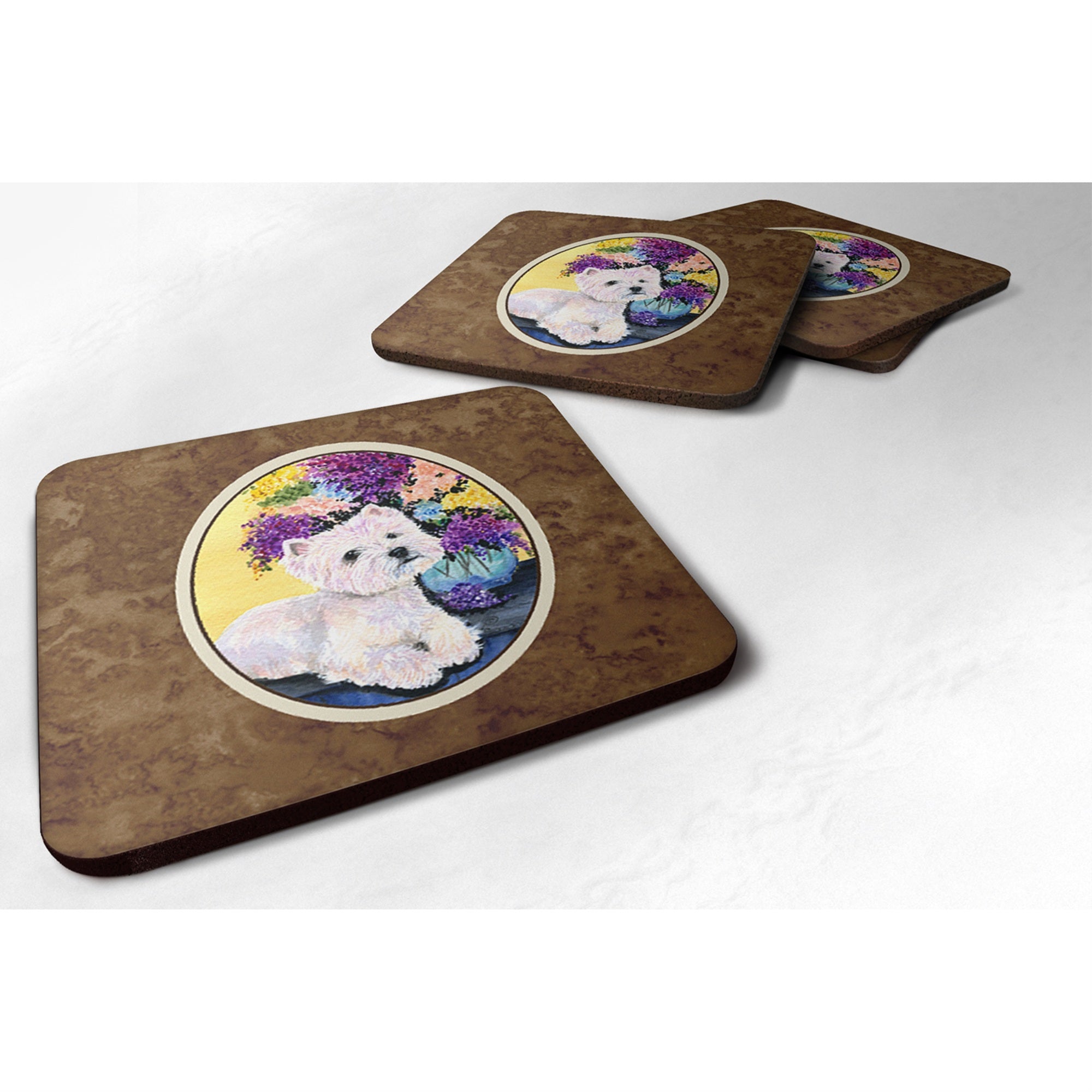 Caroline'S Treasures Ss8291Fc Westie Foam Coasters (Set Of 4), 3.5 H X 3.5 W, Multicolor