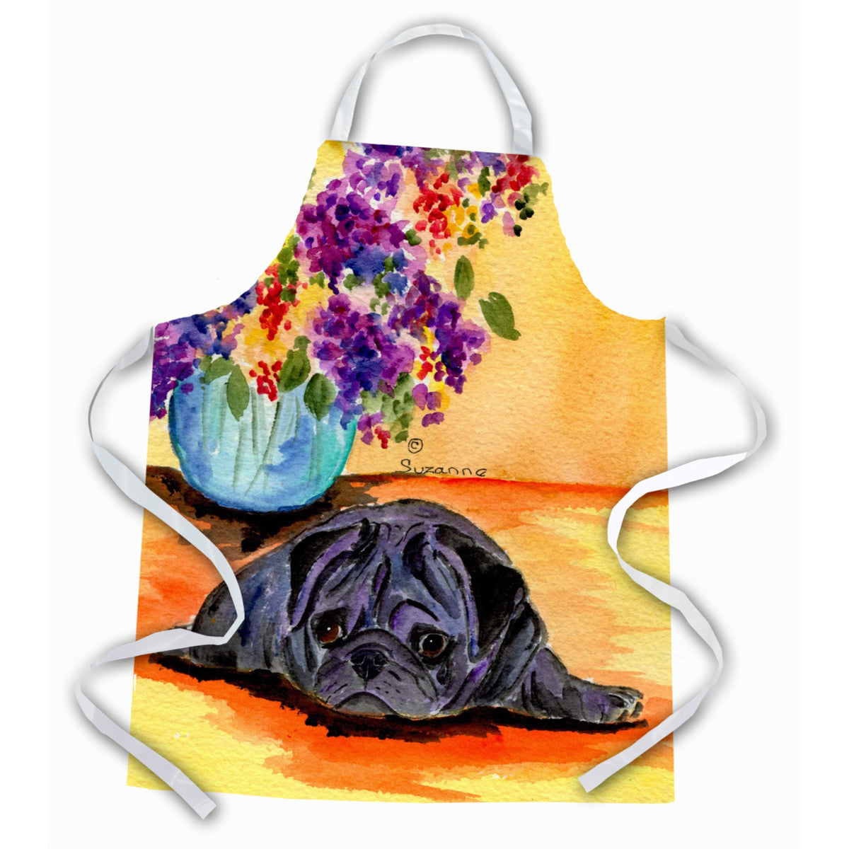 Caroline'S Treasures Ss8298Apron Waiting For Mom Black Pug Apron, Large, Multicolor
