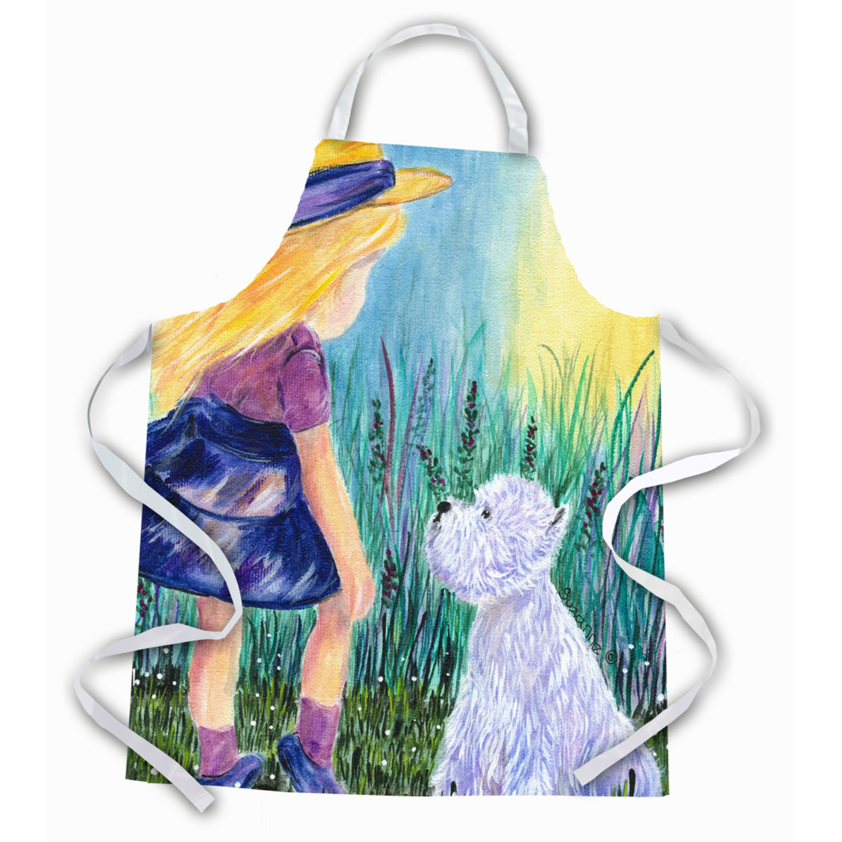 Caroline'S Treasures Ss8351Apron Little Girl With Westie Apron, Large, Multicolor