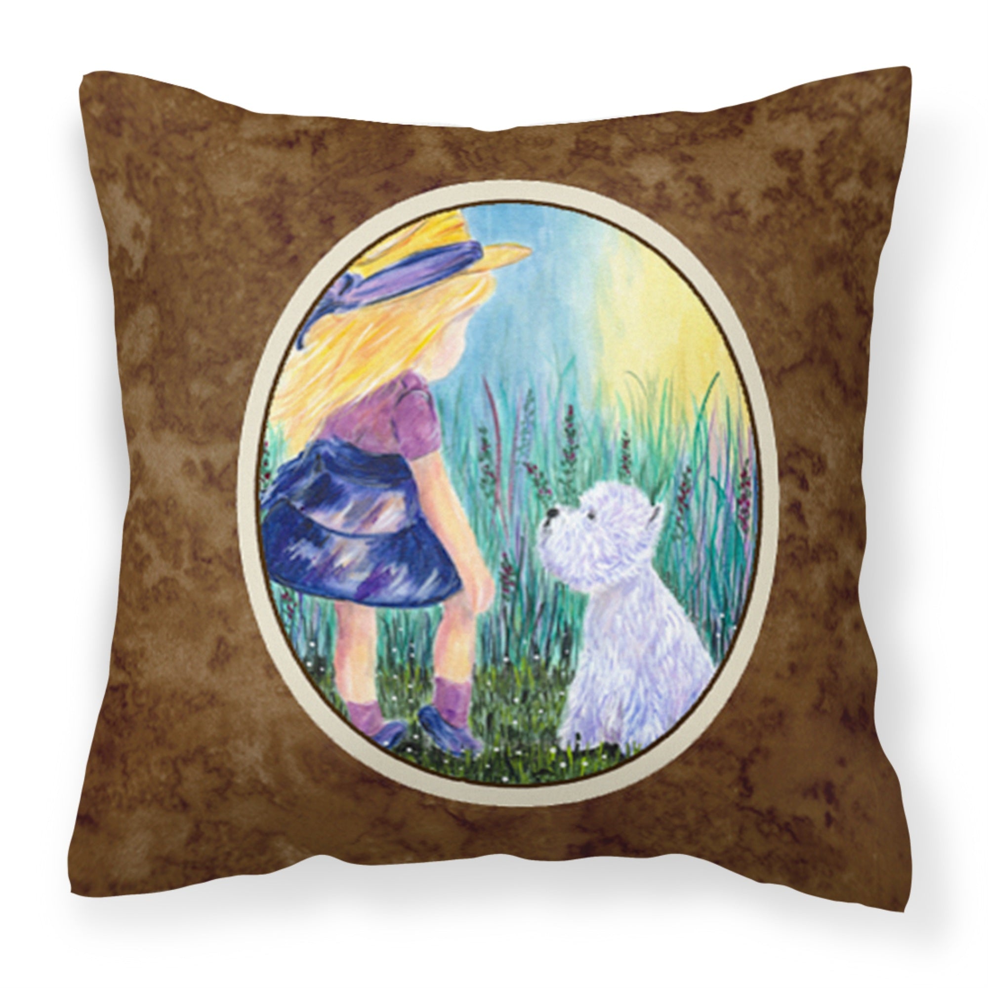 Caroline'S Treasures Ss8351Pw1414 Little Girl With Westie Decorative Canvas Fabric Pillow, Large, Multicolor